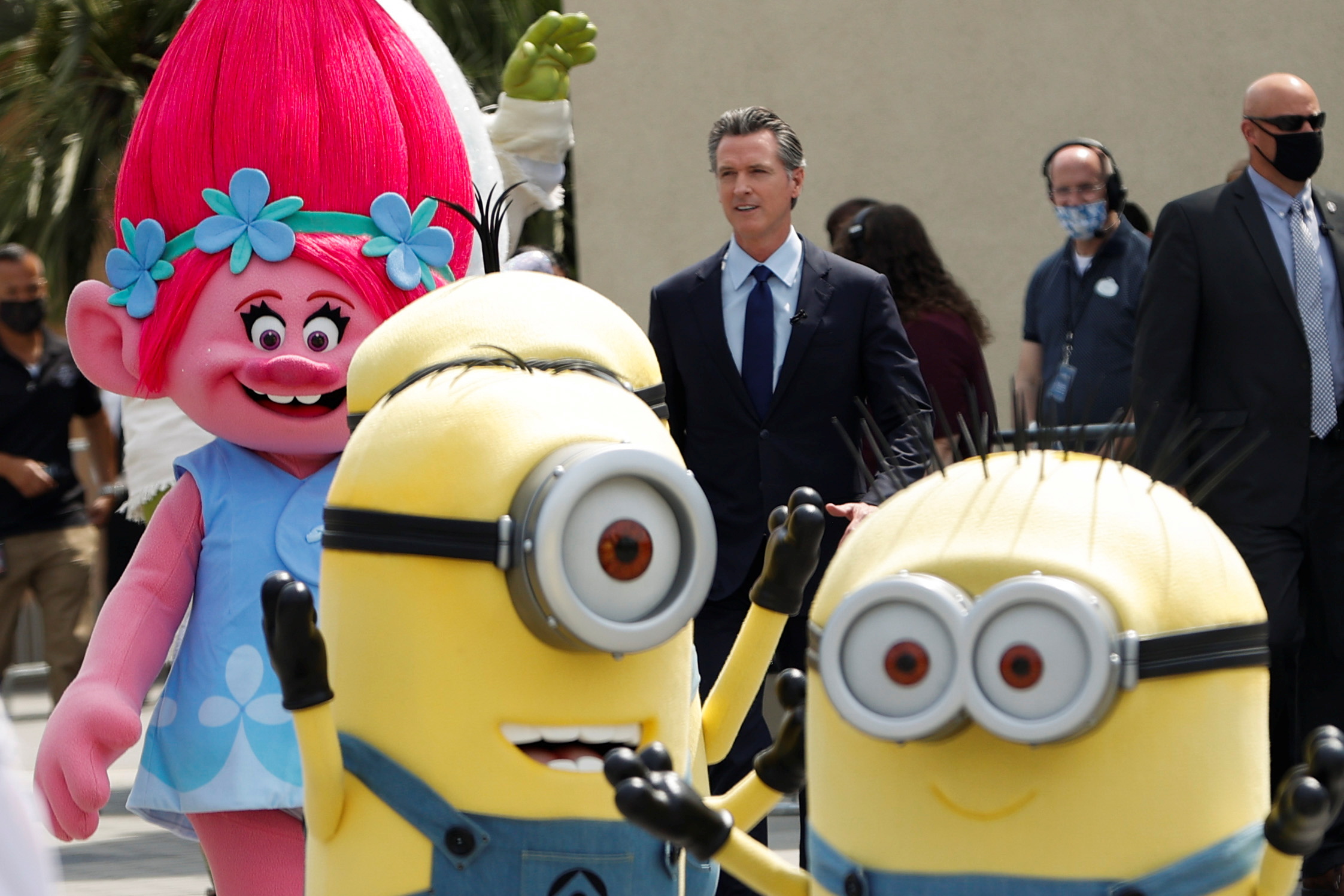 California Governor Gavin Newsom at Universal Studios Hollywood announced his state is lifting pandemic restrictions, Los Angeles, California, June 15, 2021