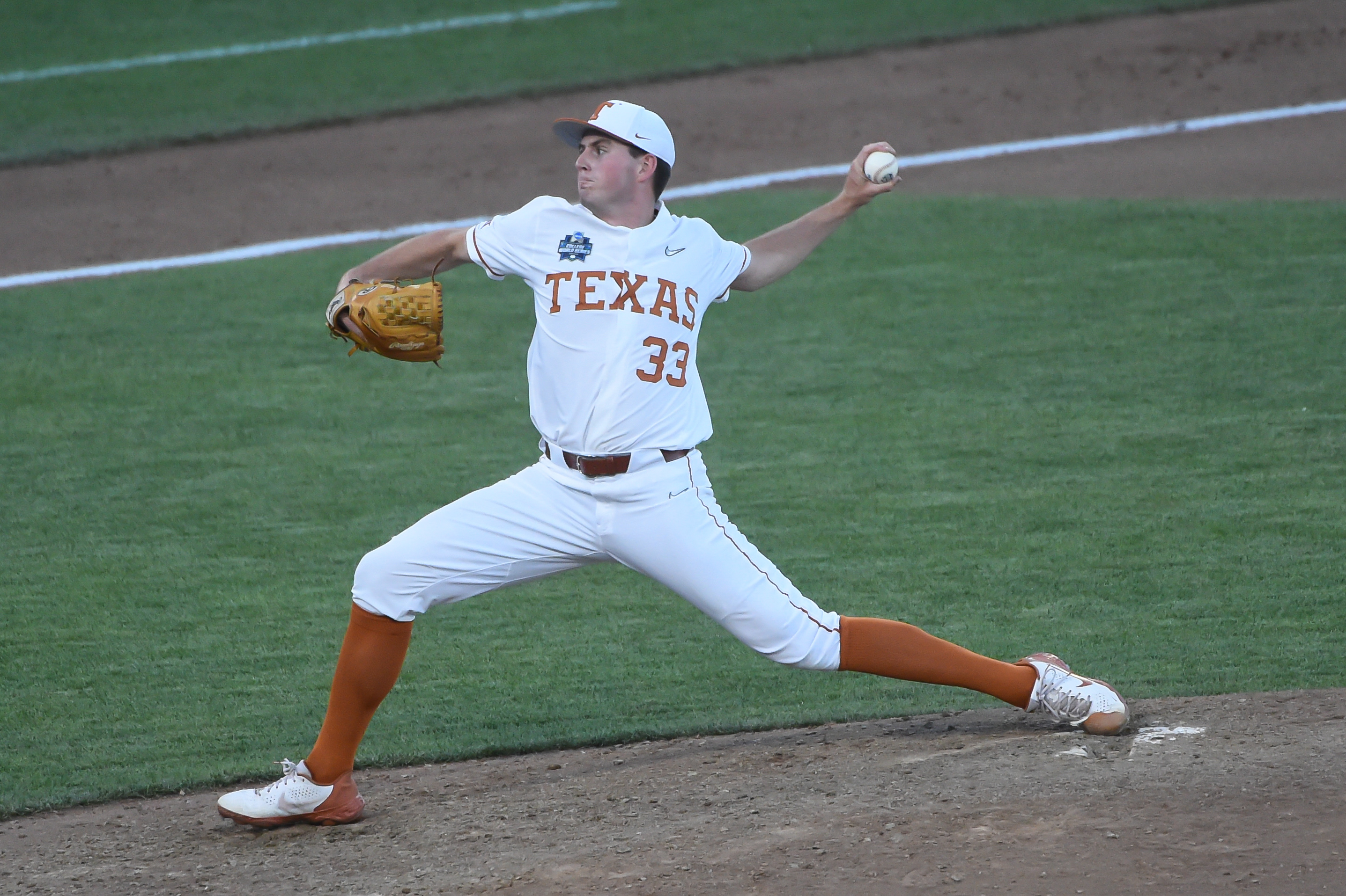 Texas Longhorns pitcher Pete Hansen pitches in the eighth inning against the Mississippi State Bulldogs at TD Ameritrade Park