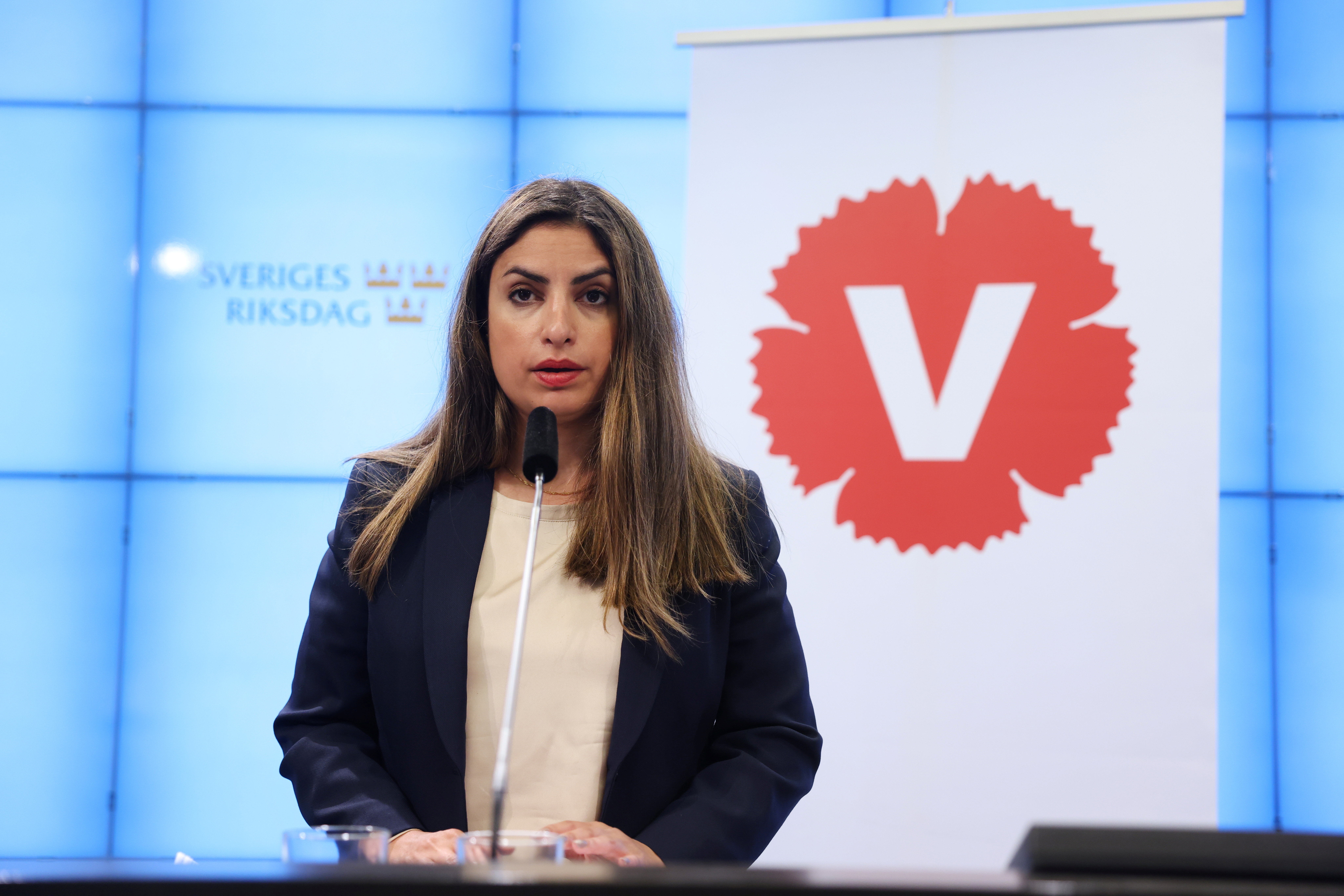 Sweden’s Left Party leader Nooshi Dadgostar speaks during a news conference after the no-confidence vote against Prime Minister Stefan Lofven, in Stockholm, Sweden June 21, 2021