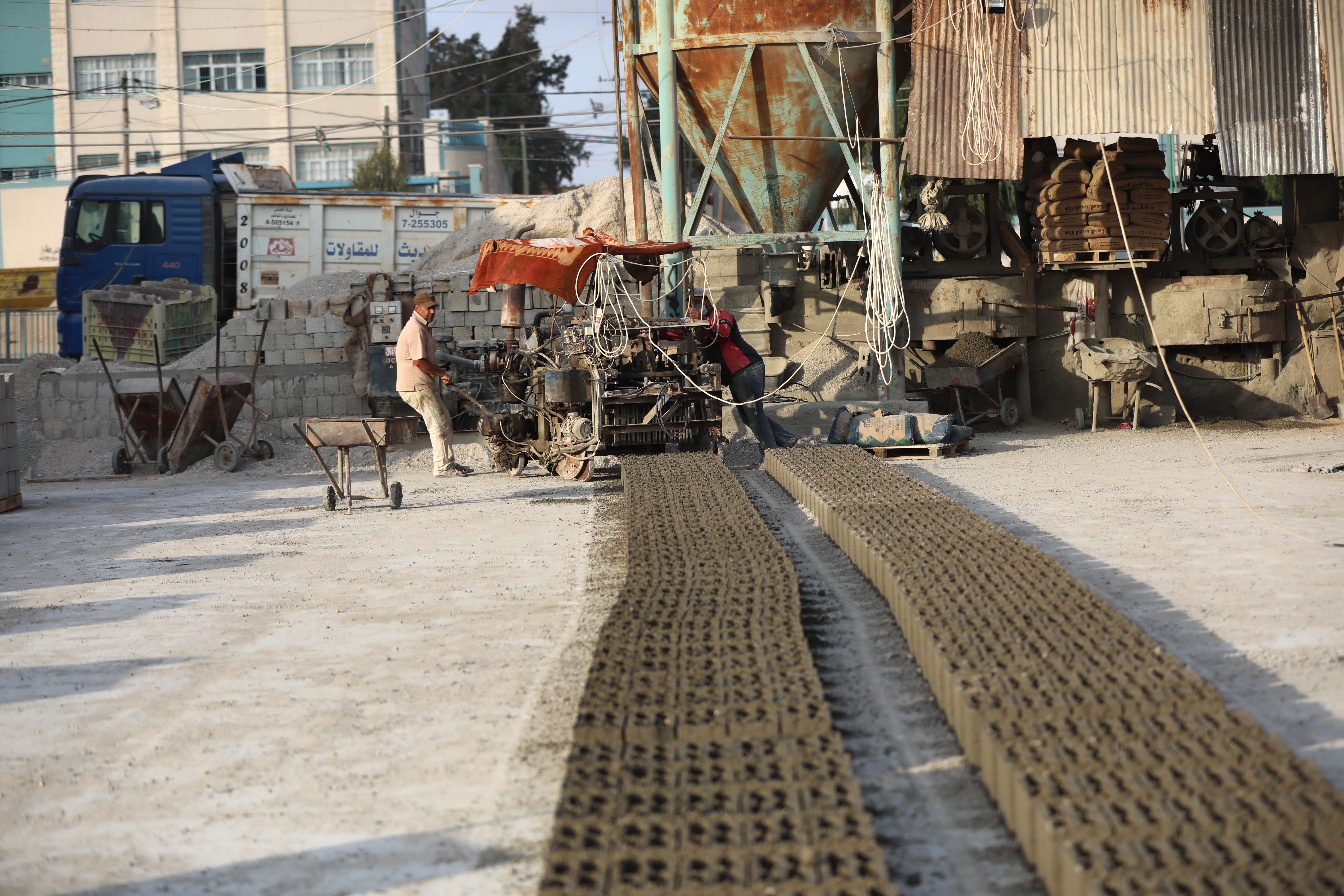 Concrete blocks are made from the remains of destroyed homes after recycling