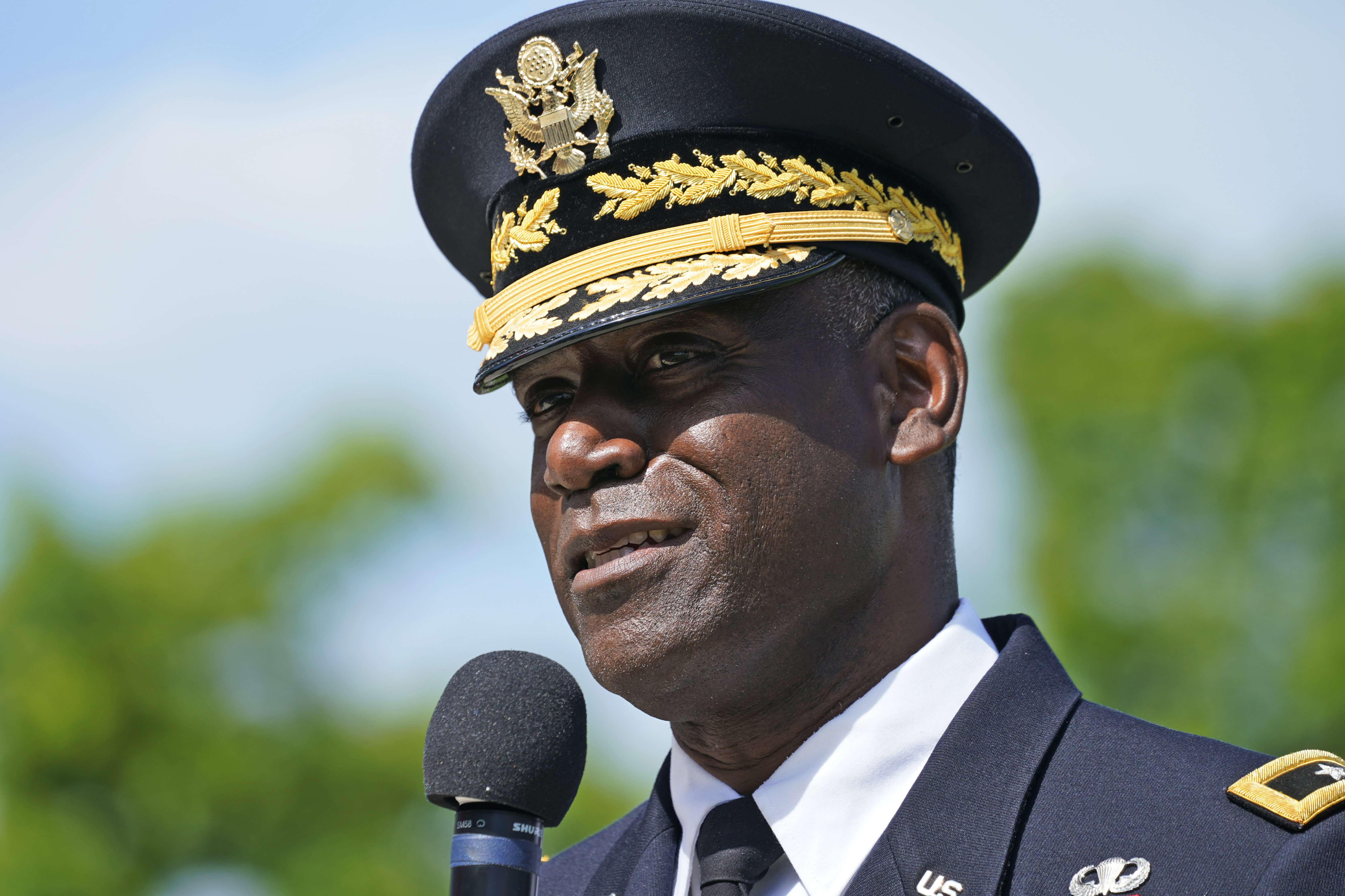 VMI Superintendent Cedric T Wins addresses the class of 2021 in Lexington, Virginia, on May 14
