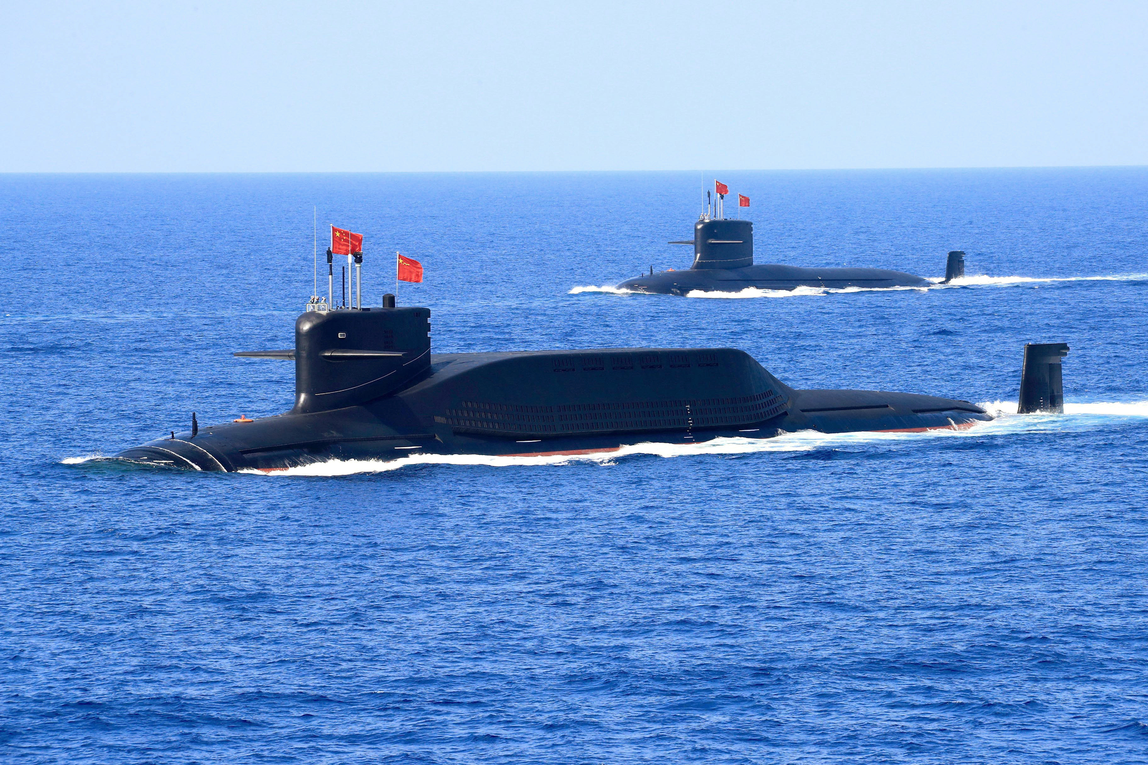 A nuclear-powered Type 094A Jin-class ballistic missile submarine of the Chinese People’s Liberation Army (PLA) Navy is seen during a military display in the South China Sea on April 12, 2018