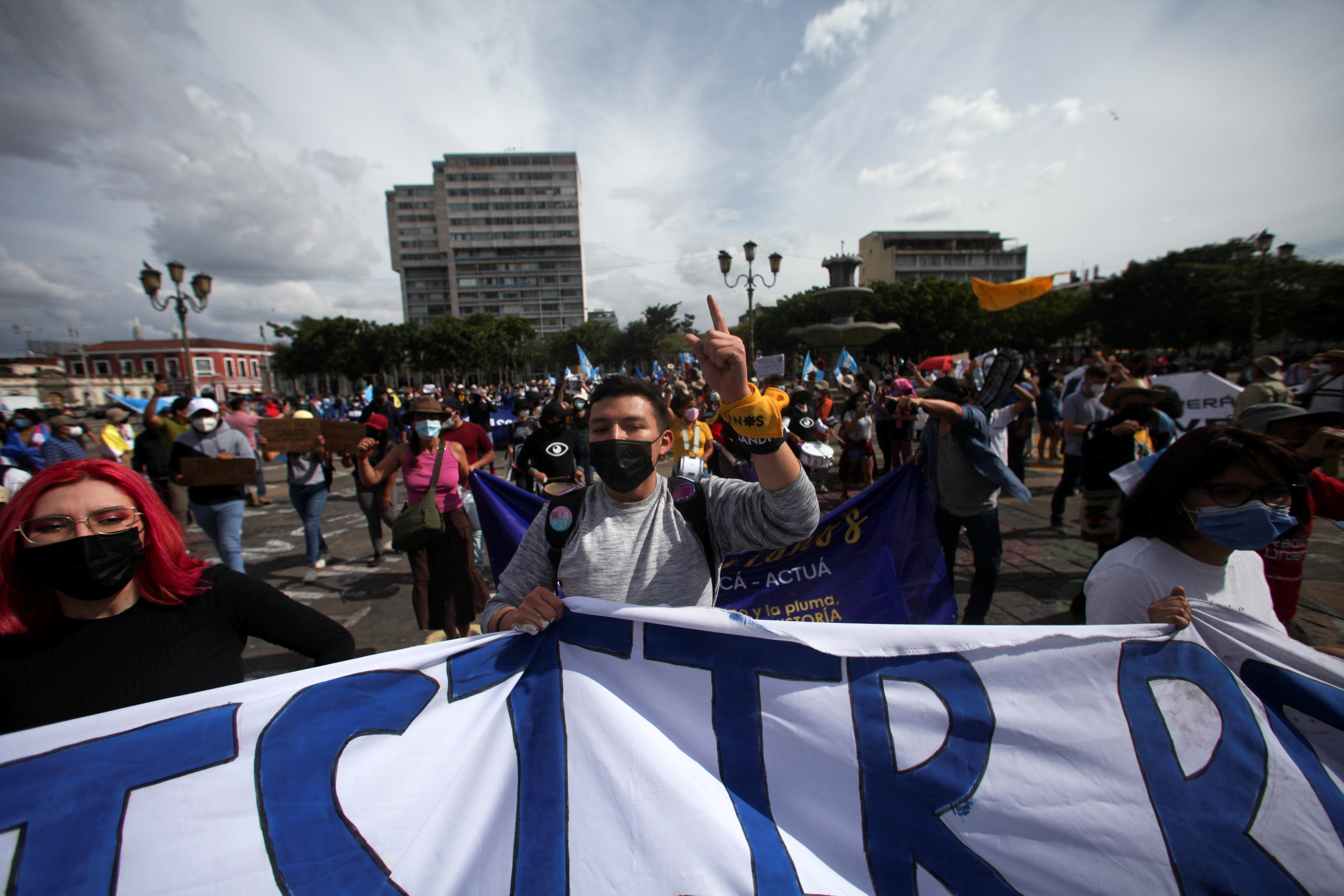 People taking part in a protest in support of Juan Francisco Sandoval in Guatemala City, Guatemala