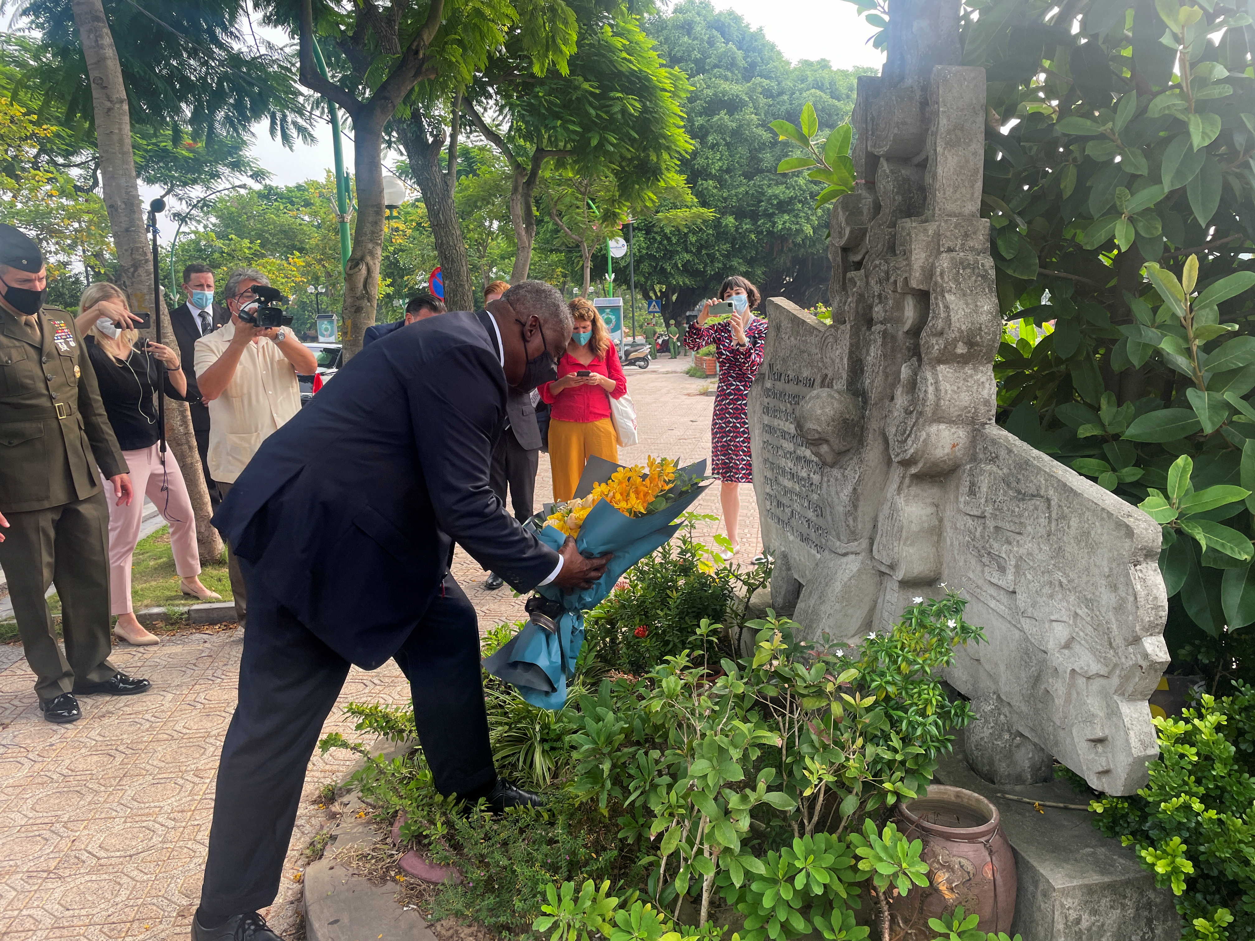 US Defense Secretary Lloyd Austin visits the site where late US Senator John McCain’s plane was shot down in 1967 in Hanoi