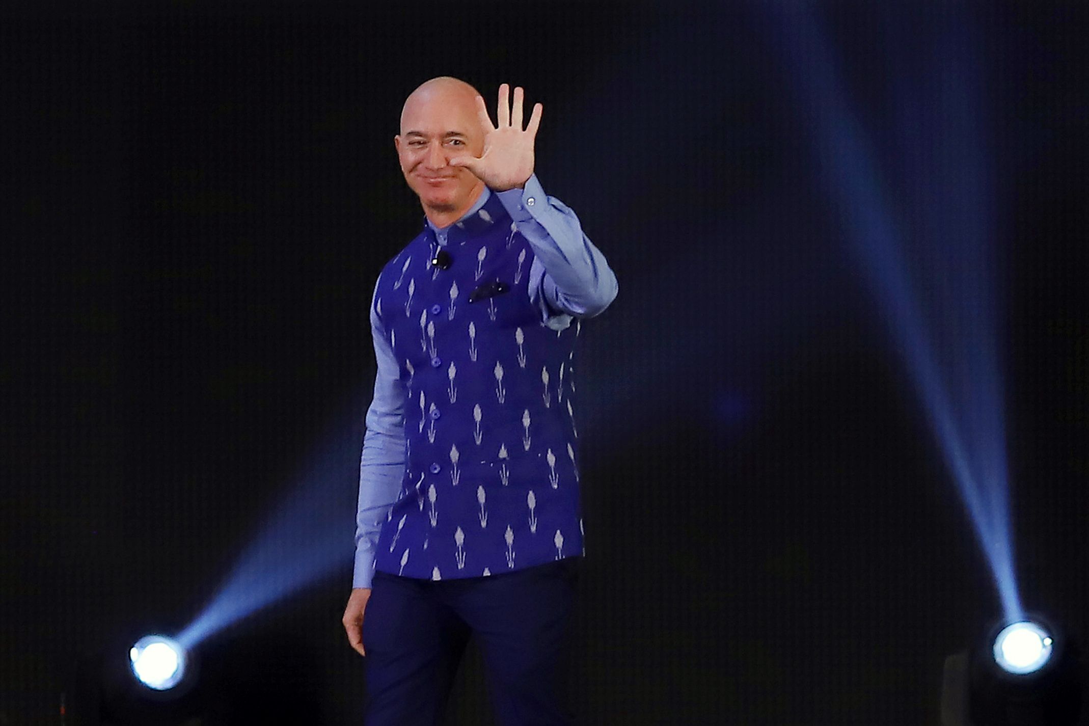 Amazon.com Inc CEO Jeff Bezos hands over the reins to his successor on Monday, marking the end of an era at the internet giant supercharged by new business growth [File: Anindito Mukherjee/Bloomberg]