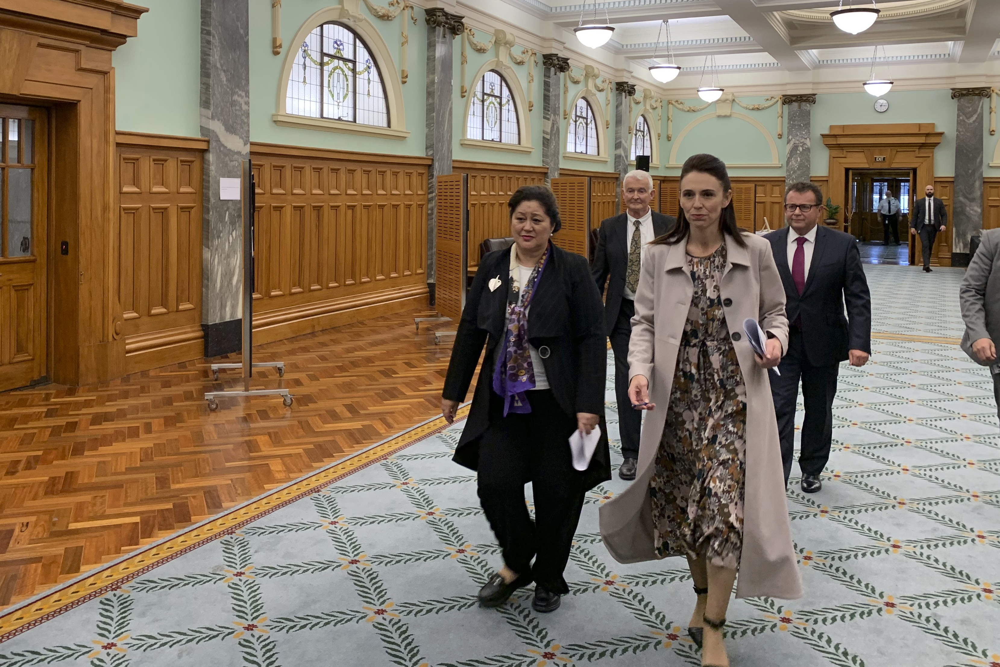 Cindy Kiro, (left), and Prime Minister Jacinda Ardern, (right), walk together through Parliament Building on Monday, May 24, 2021, in Wellington, New Zealand. Kiro was named as New Zealand’s next governor-general, the first Indigenous Maori woman appointed to the role.