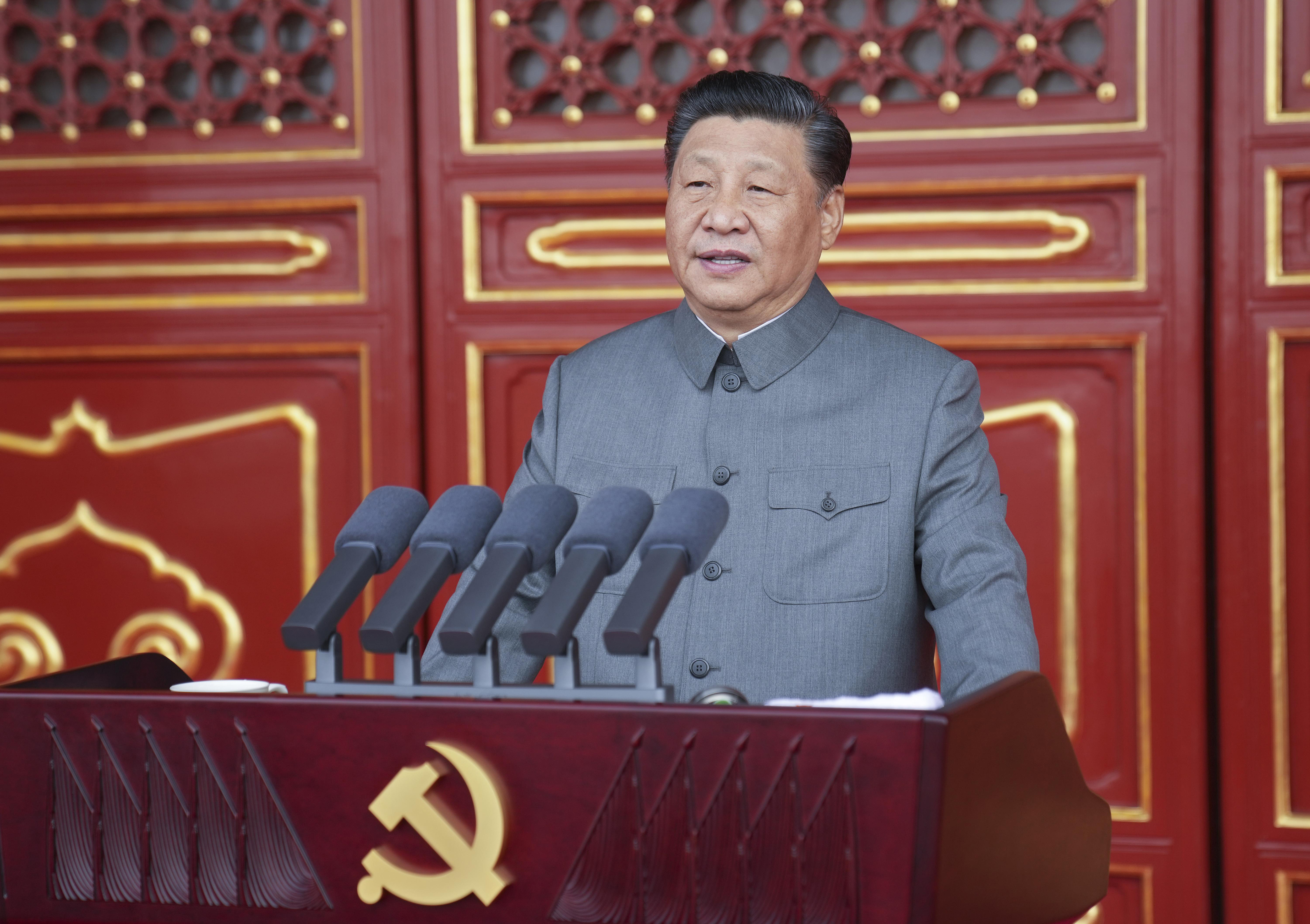 Chinese President and party leader Xi Jinping delivers a speech at a ceremony marking the centenary of the ruling Communist Party in Beijing on July 1