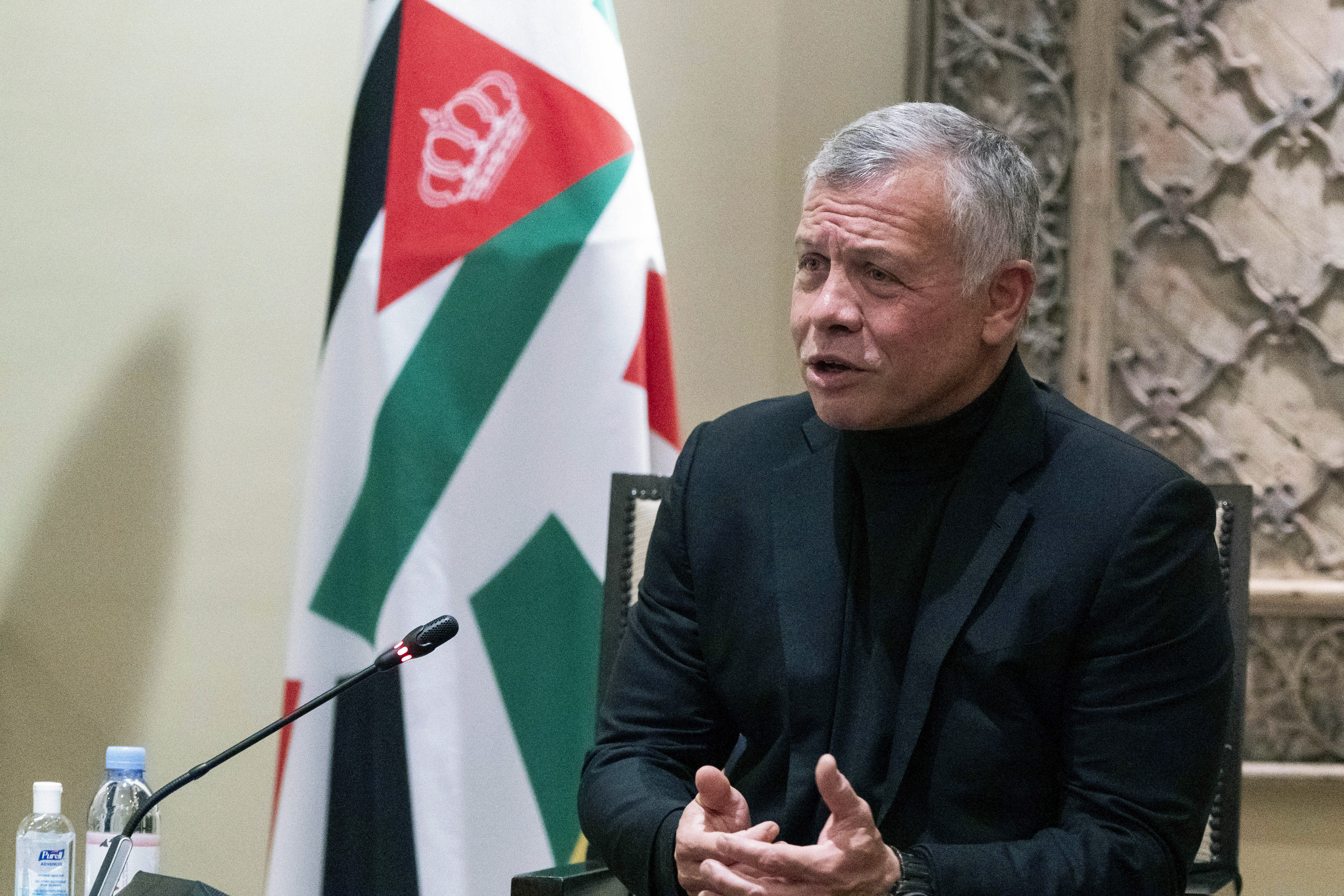 Jordan’s King Abdullah II speaks during a meeting with Secretary of State Antony Blinken in Amman [Alex Brandon via AP]