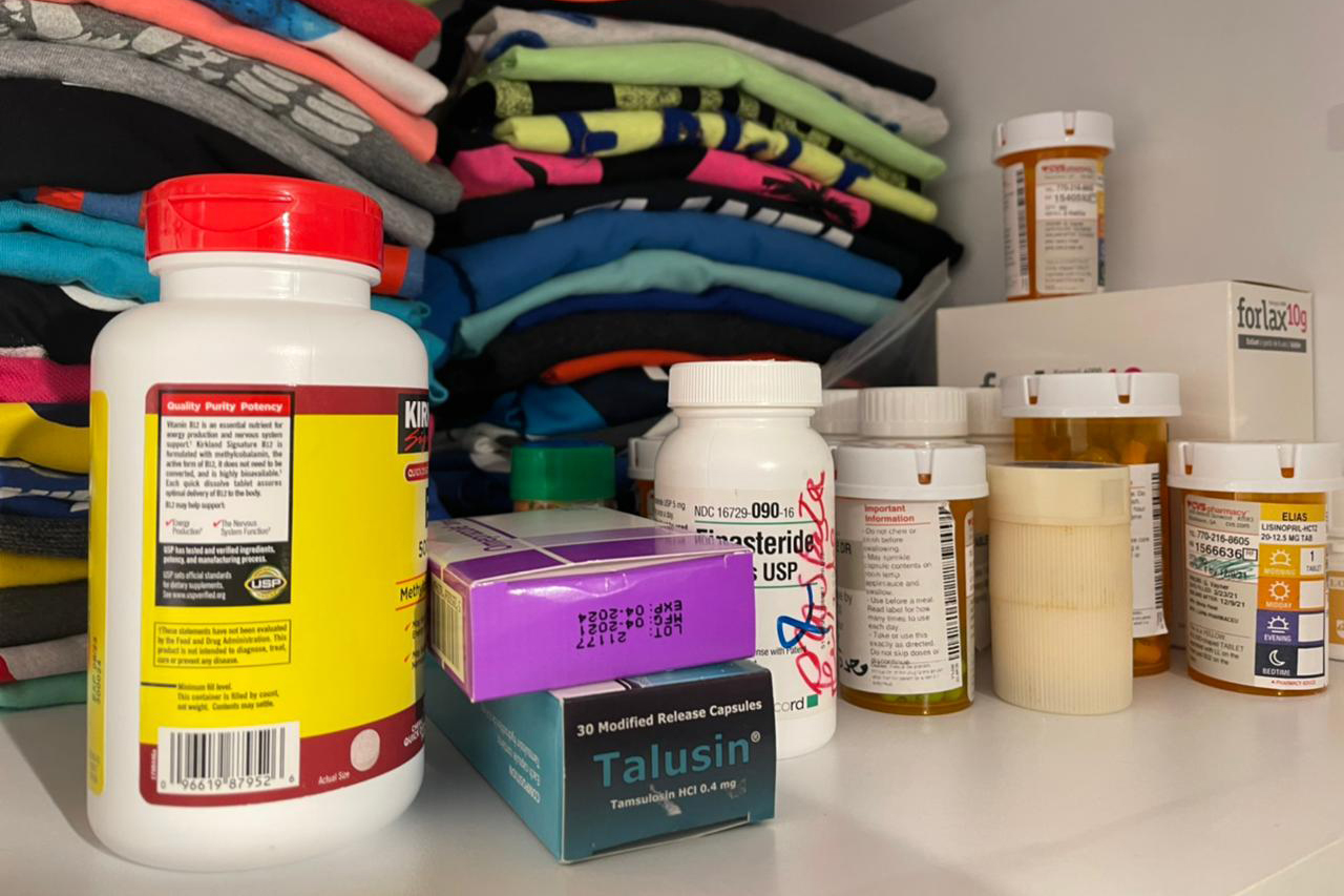 Hadi Chalhoub, 23, returned to Lebanon from the US with his suitcase filled to the brim with painkillers, diabetes medicine, eye drops, and other pills and tablets [Courtesy of Hadi Chalhoub]
