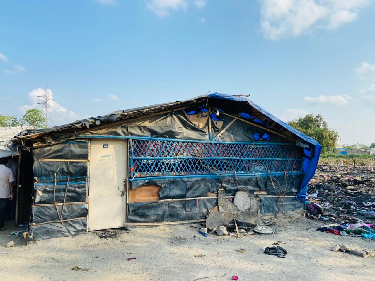 The makeshift mosque destroyed at the Rohingya camp in New Delhi [Al Jazeera]