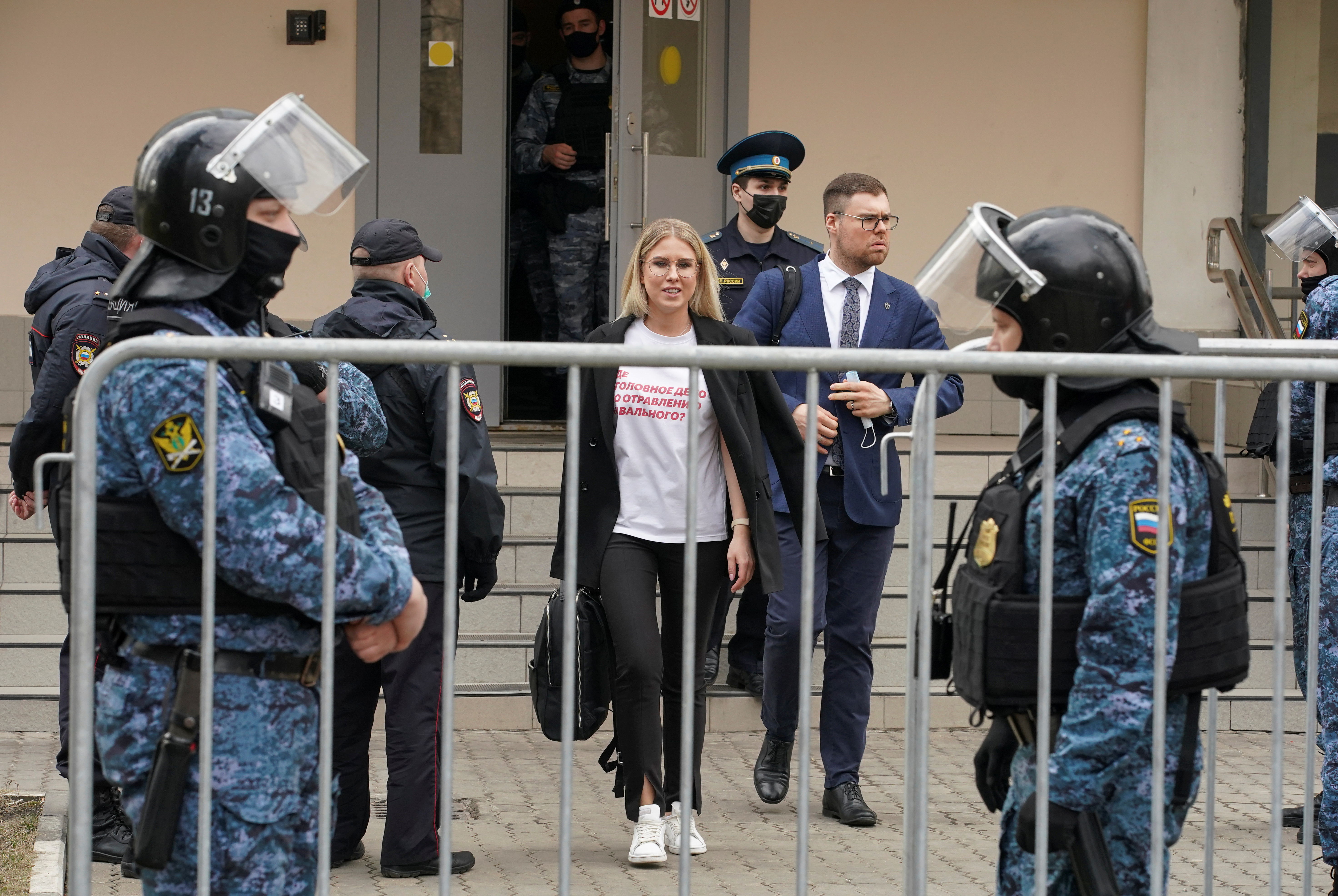 Lyubov Sobol, a Russian opposition figure and a close Navalny ally, leaves a court after a hearing in Moscow