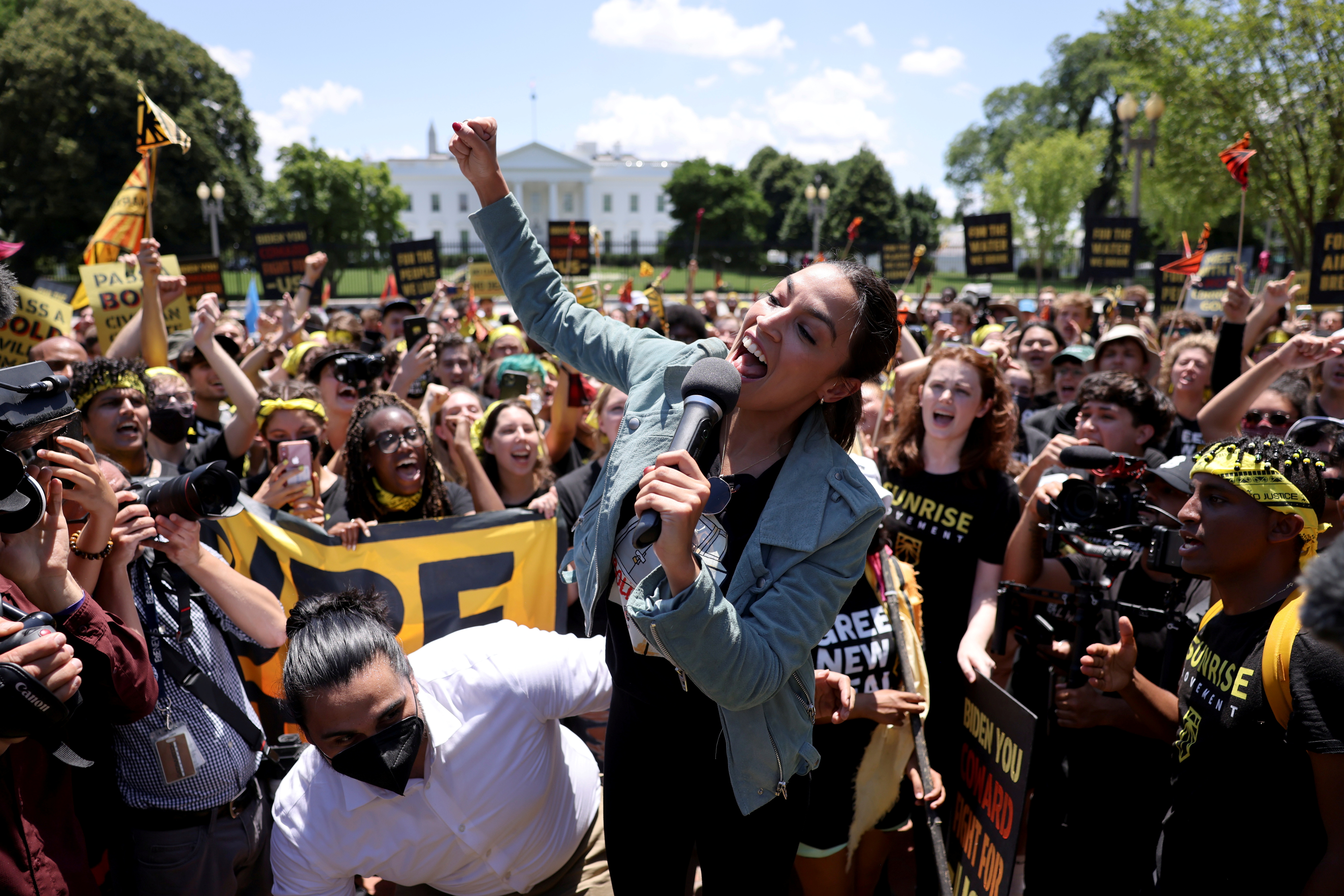 US Representative Alexandria Ocasio-Cortez led a ‘No Climate, No Deal’ demonstration at the White House on June 28, 2021, demanding a commitment from President Biden