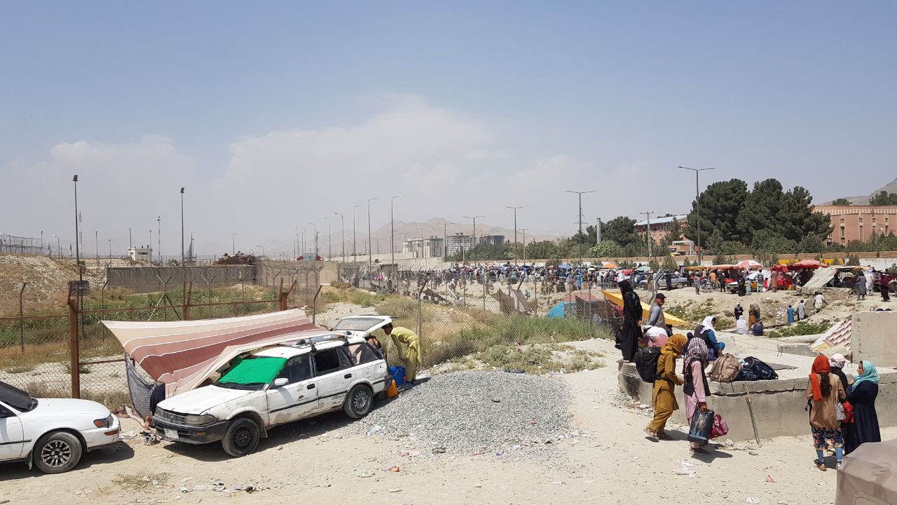 People who want to flee the country continue to wait around Hamid Karzai International Airport in Kabul, Afghanistan on August 24, 2021