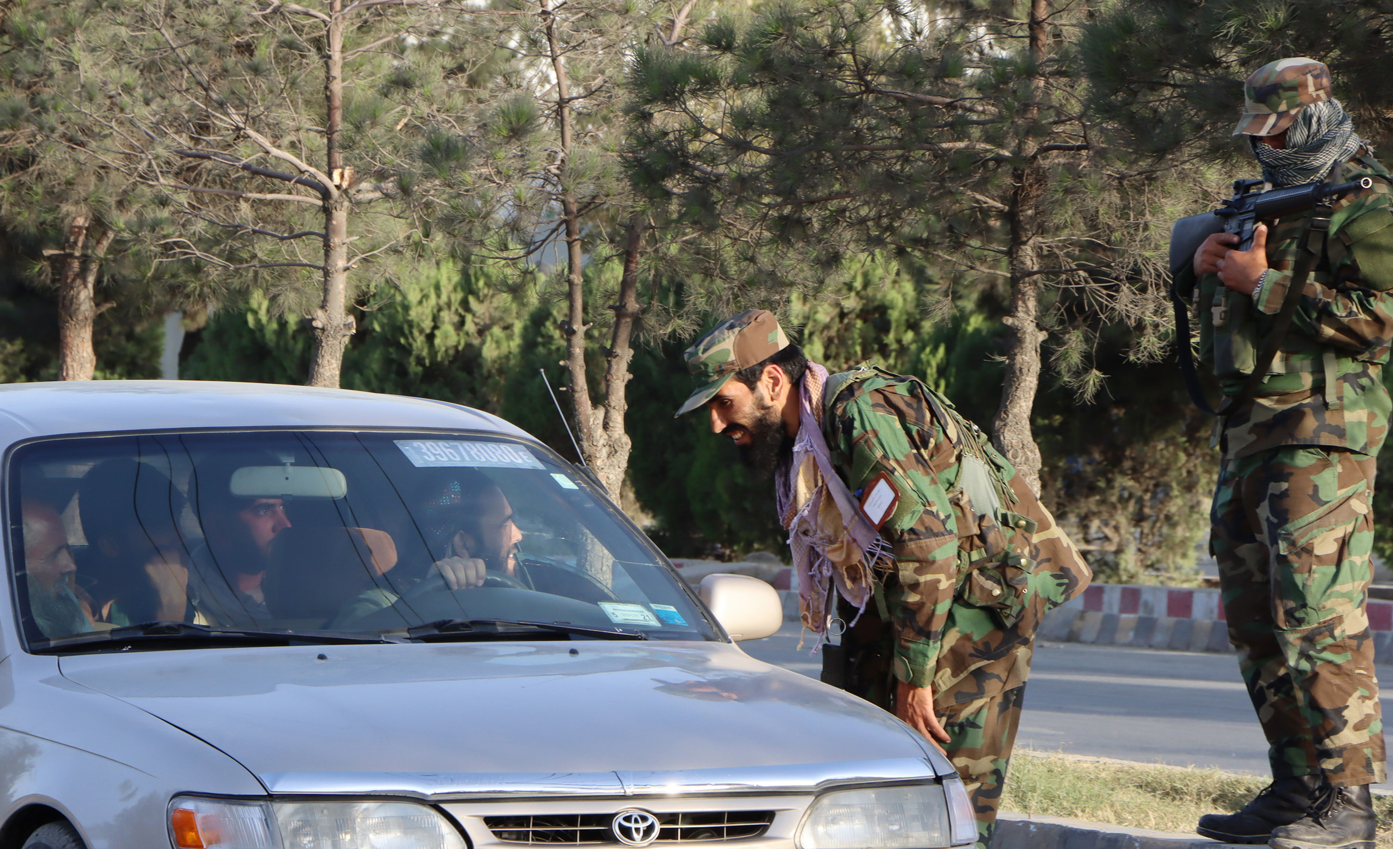 Taliban patrols outside the Hamid Karzai International Airport in Kabul, Afghanistan [EPA]