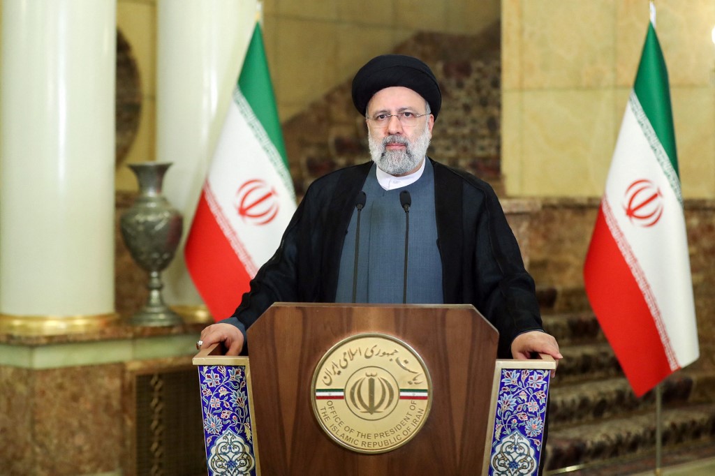 A handout picture provided by the Iranian presidency shows Raisi addressing the UNGA from Tehran