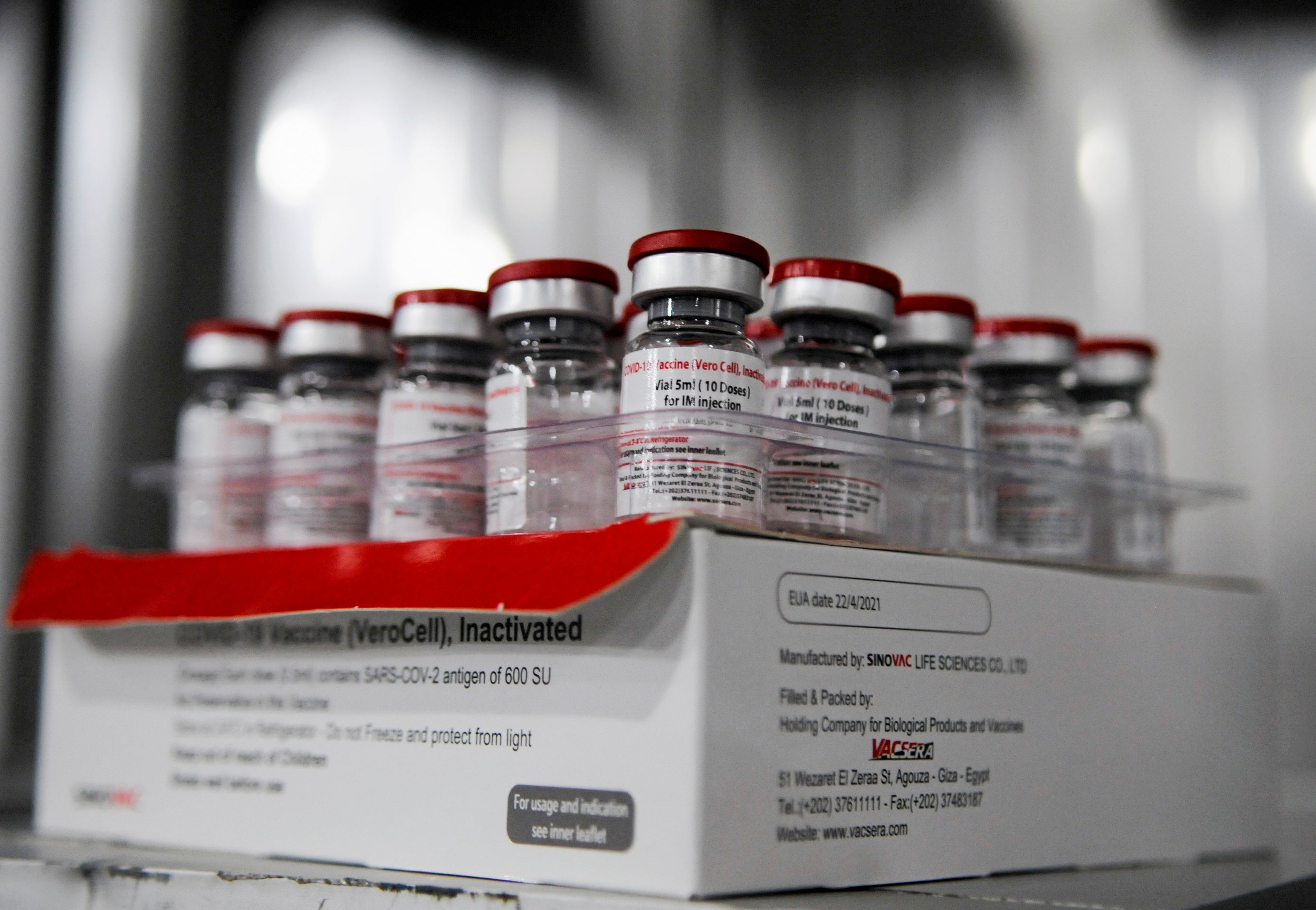 China’s Sinovac COVID-19 vaccines produced by VACSERA Co are seen in Cairo, Egypt