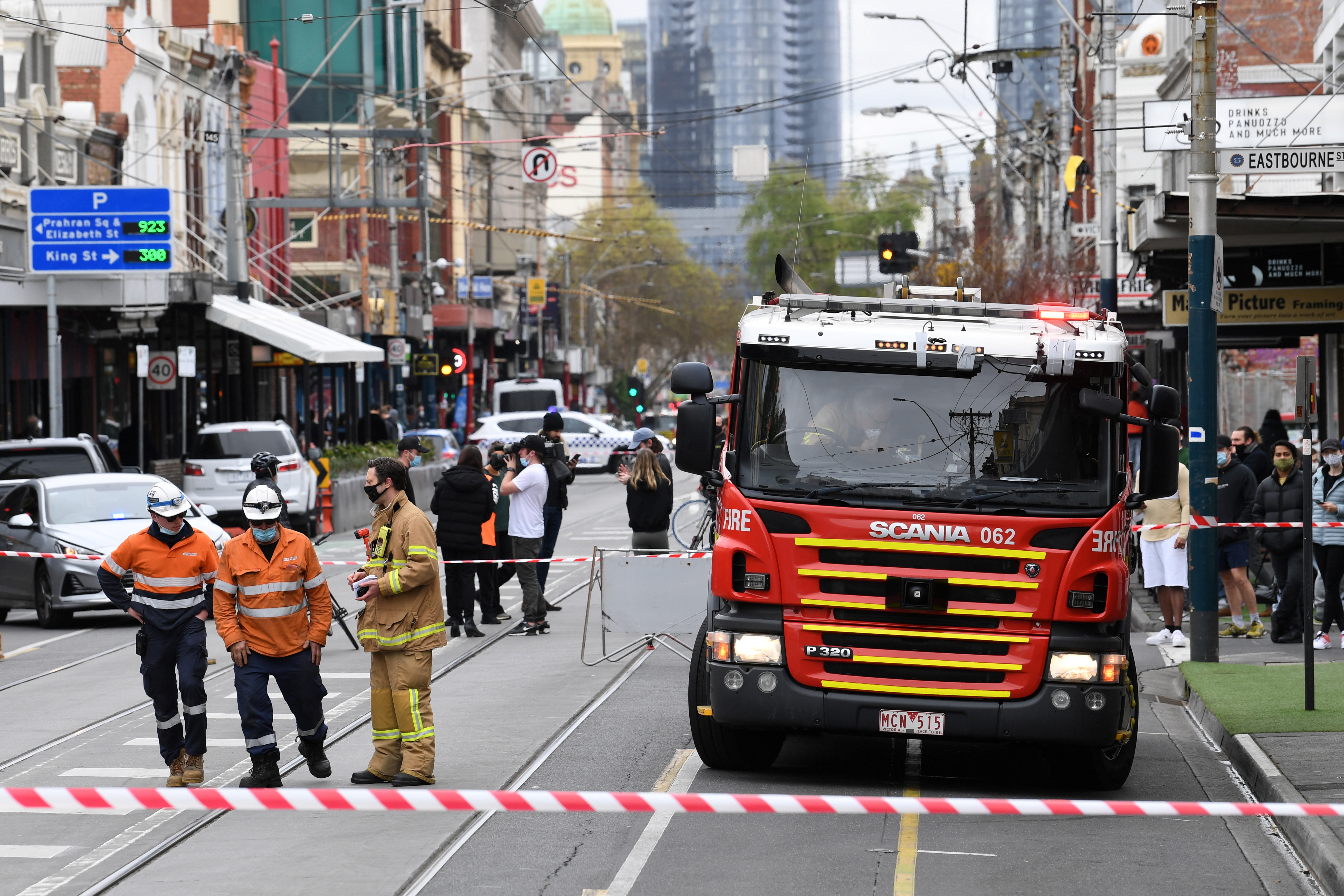 Emergency services respond to earthquake damage in the Melbourne suburb of Windsor
