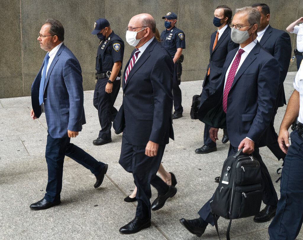 A lawyer for Trump Organization’s Chief Financial Officer Allen Weisselberg, centre, said the defence needs more time to prepare for trial, in part because more indictments are coming in New York’s tax fraud case against the former US president’s company