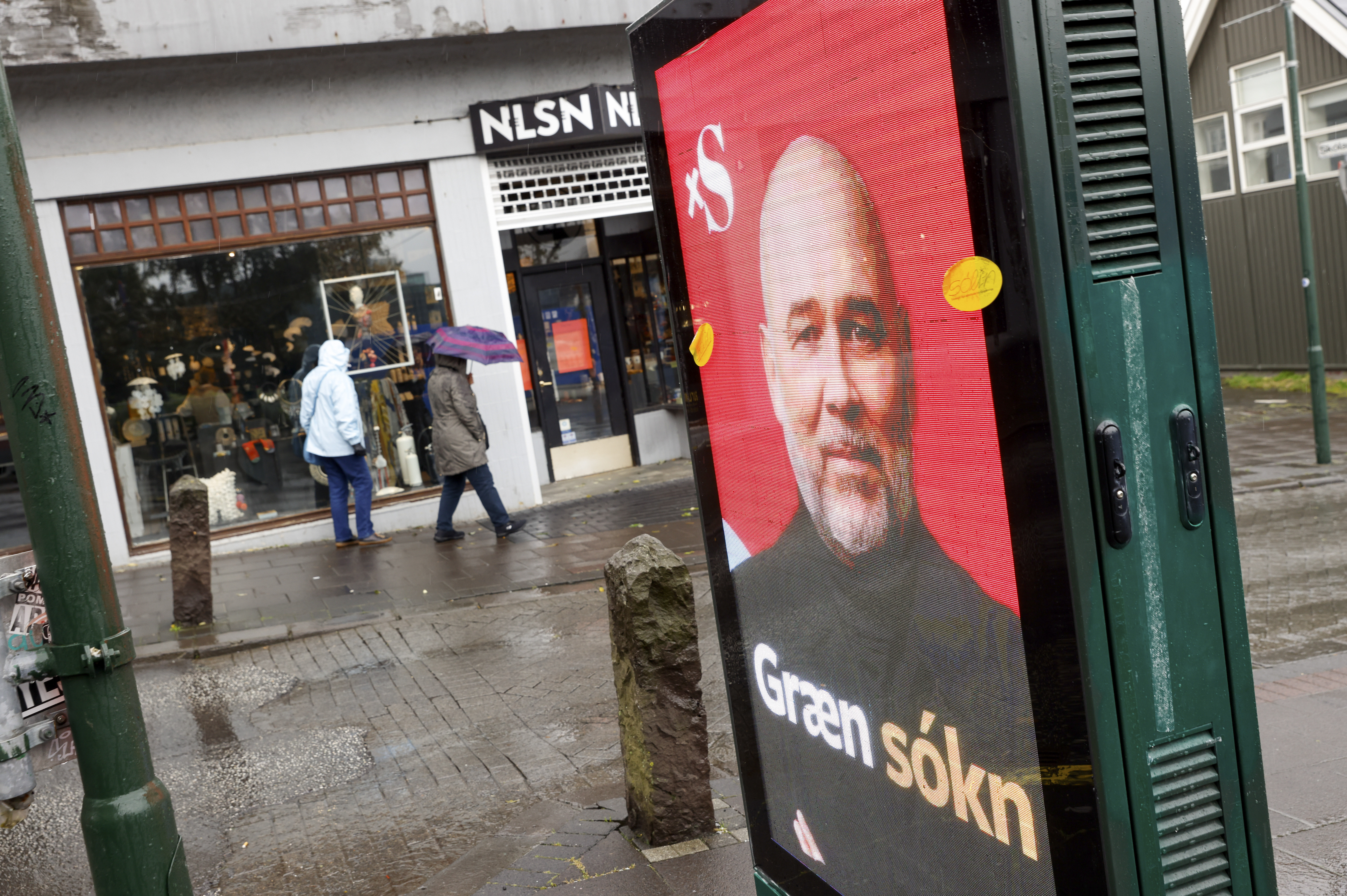 An election poster from the Social Democratic Alliance, that reads: ‘green attack’ in Reykjavik, September 22