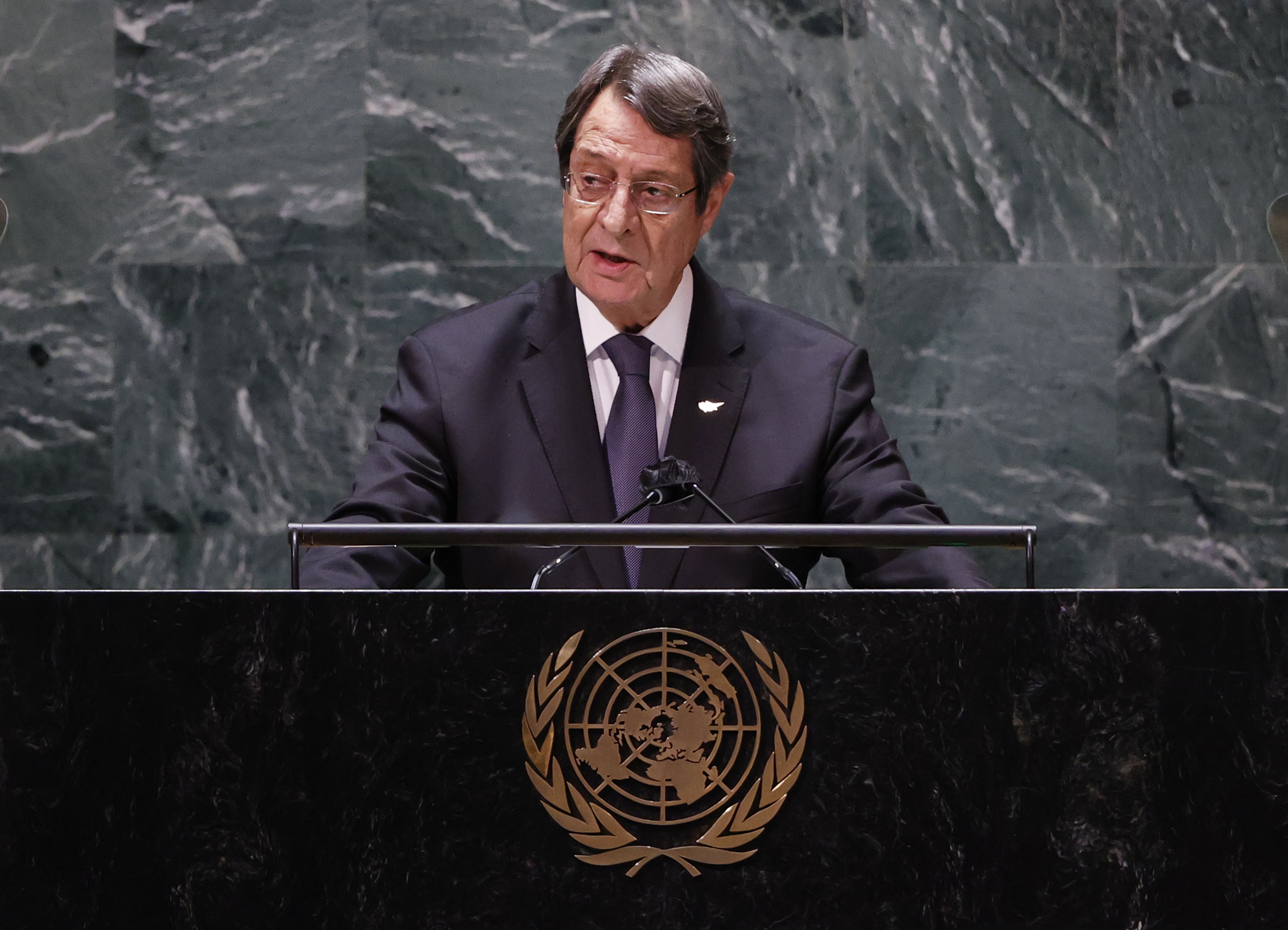 Nicos Anastasiades, the president of Cyprus, addresses the 76th Session of the UN General Assembly at United Nations headquarters in New York