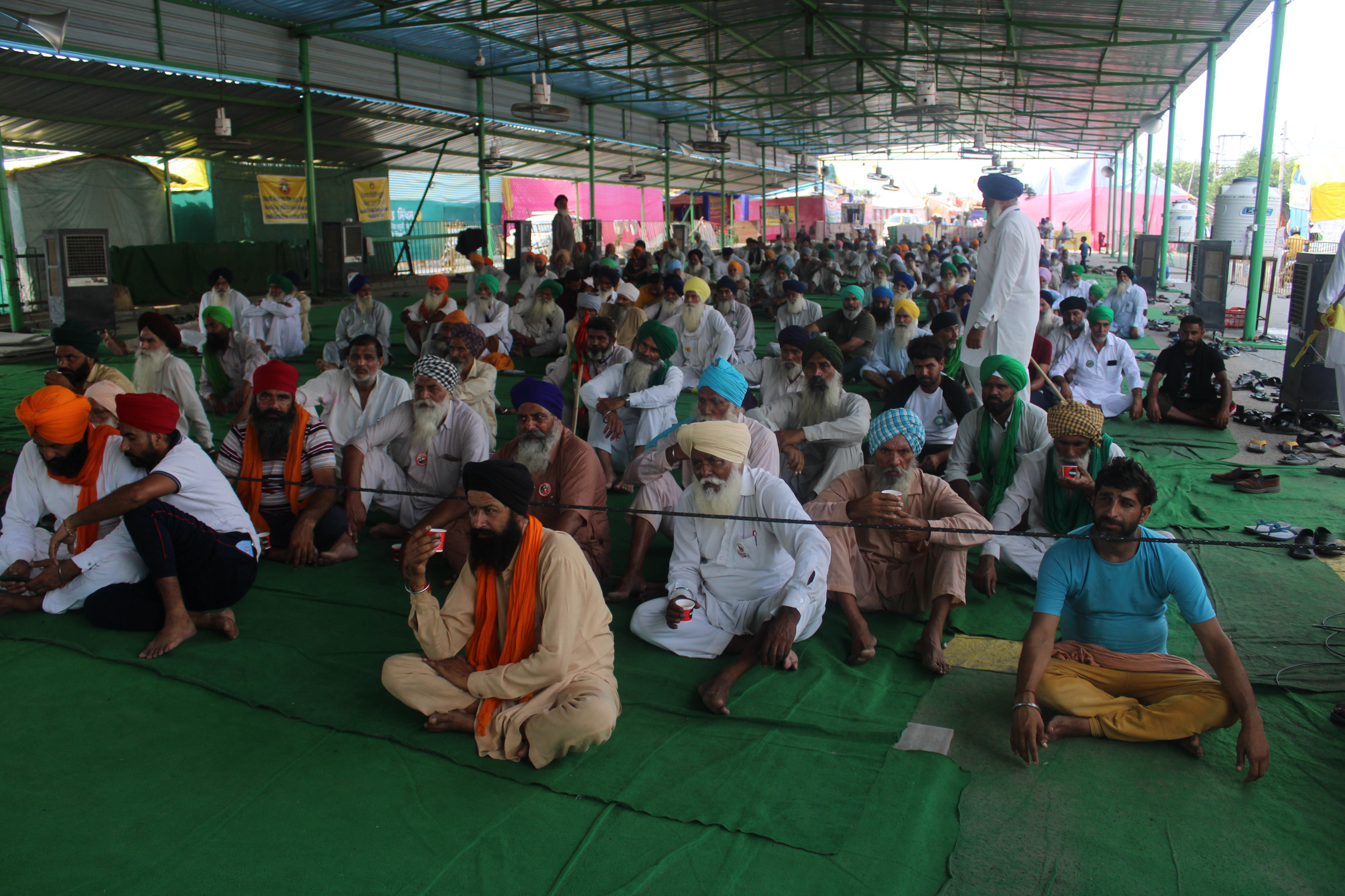 The protesting farmers at Singhu border on the outskirts of New Delhi