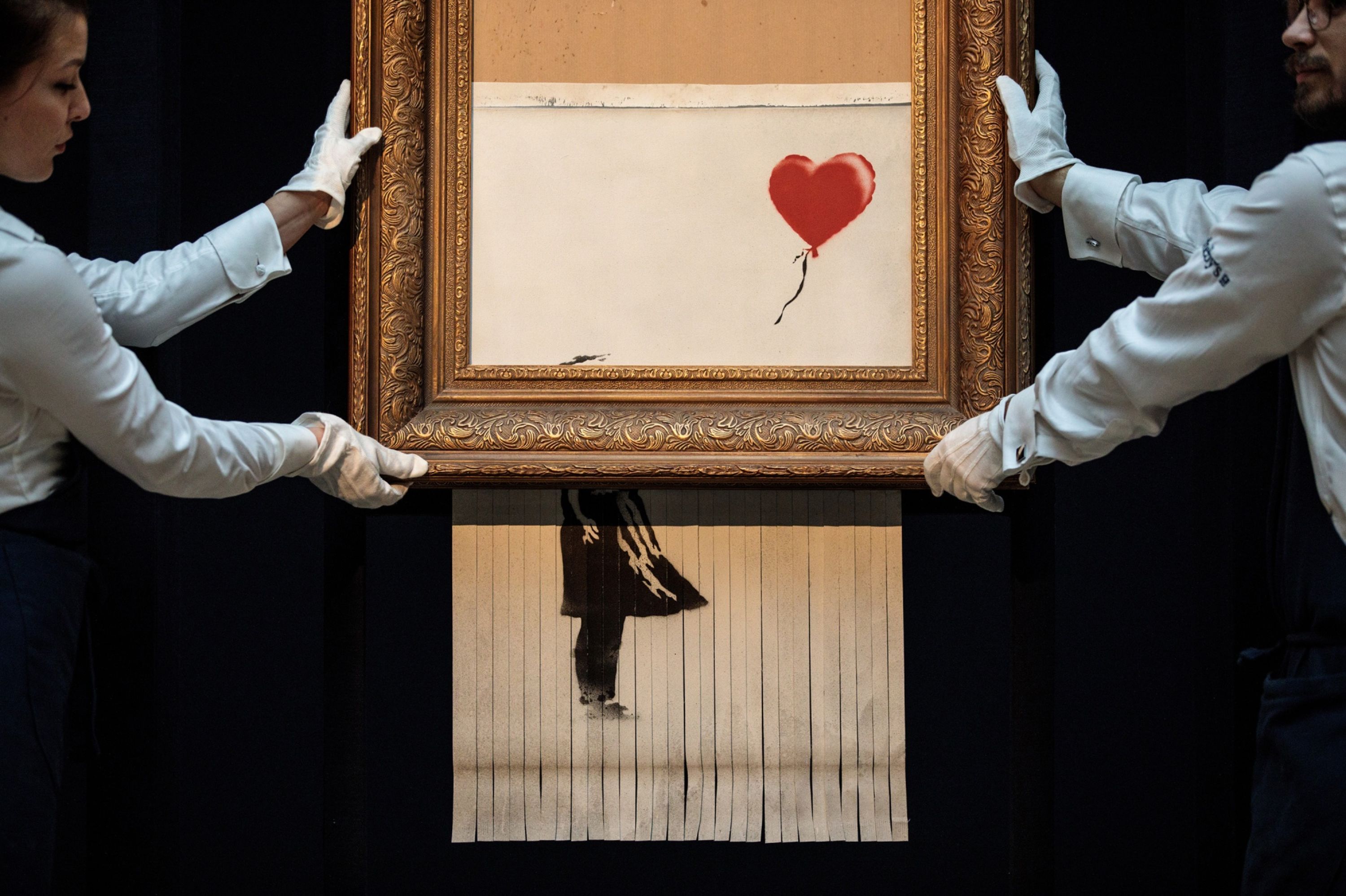 While other works by Banksy have sold for more, the painting, which was initially titled ‘Girl with Balloon’ and which the artist renamed ‘Love is in the Bin’ after it was shredded, carries the highest presale estimate ever placed on his pieces