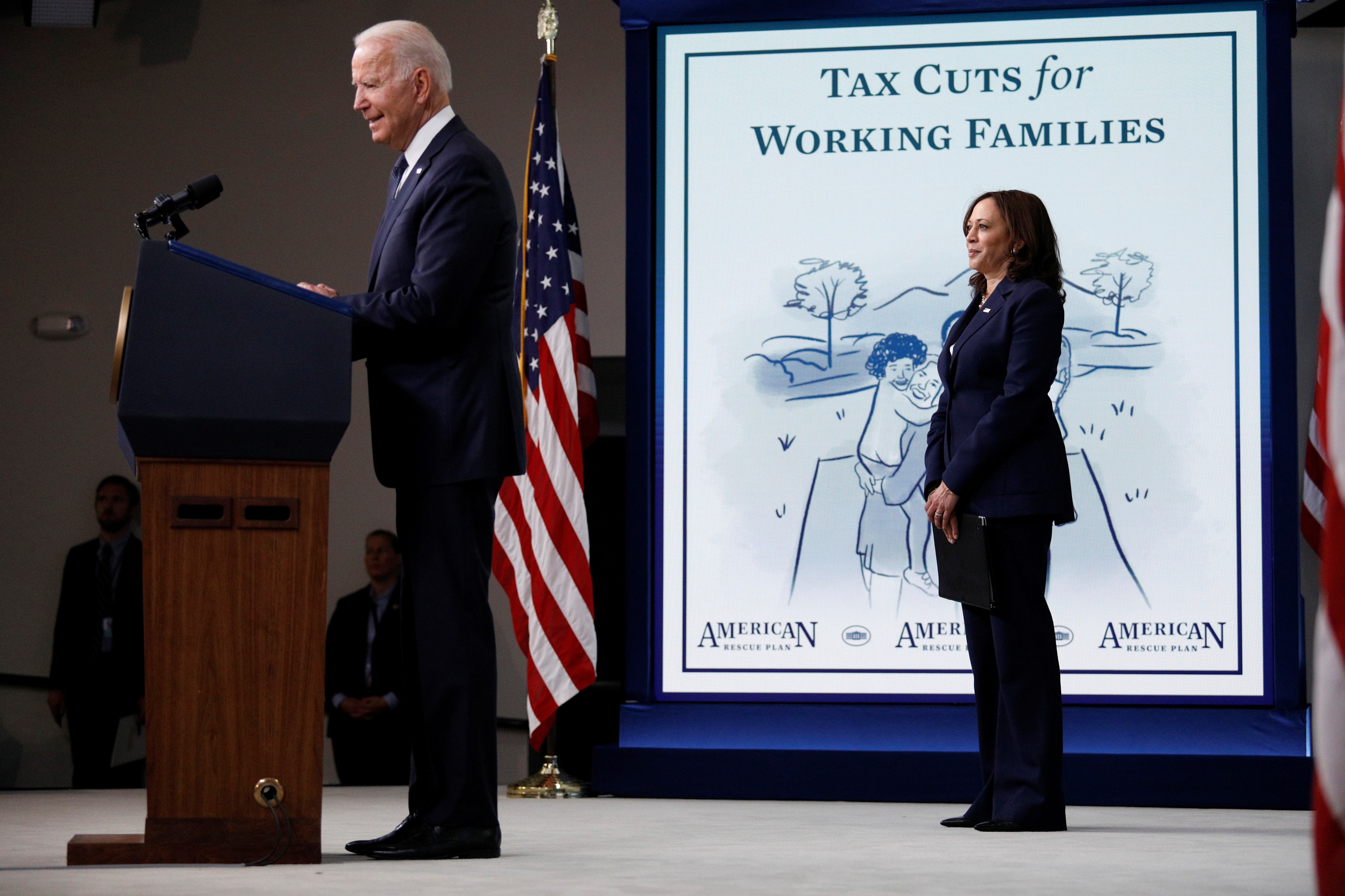 US President Joe Biden delivers remarks about Child Tax Credit tax relief payments during a speech at the White House in Washington, DC, the United States