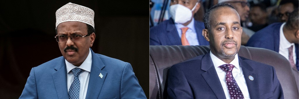 Somalia’s President Mohamed Abdullahi Mohamed, left; Prime Minister Mohamed Hussein Roble, right
