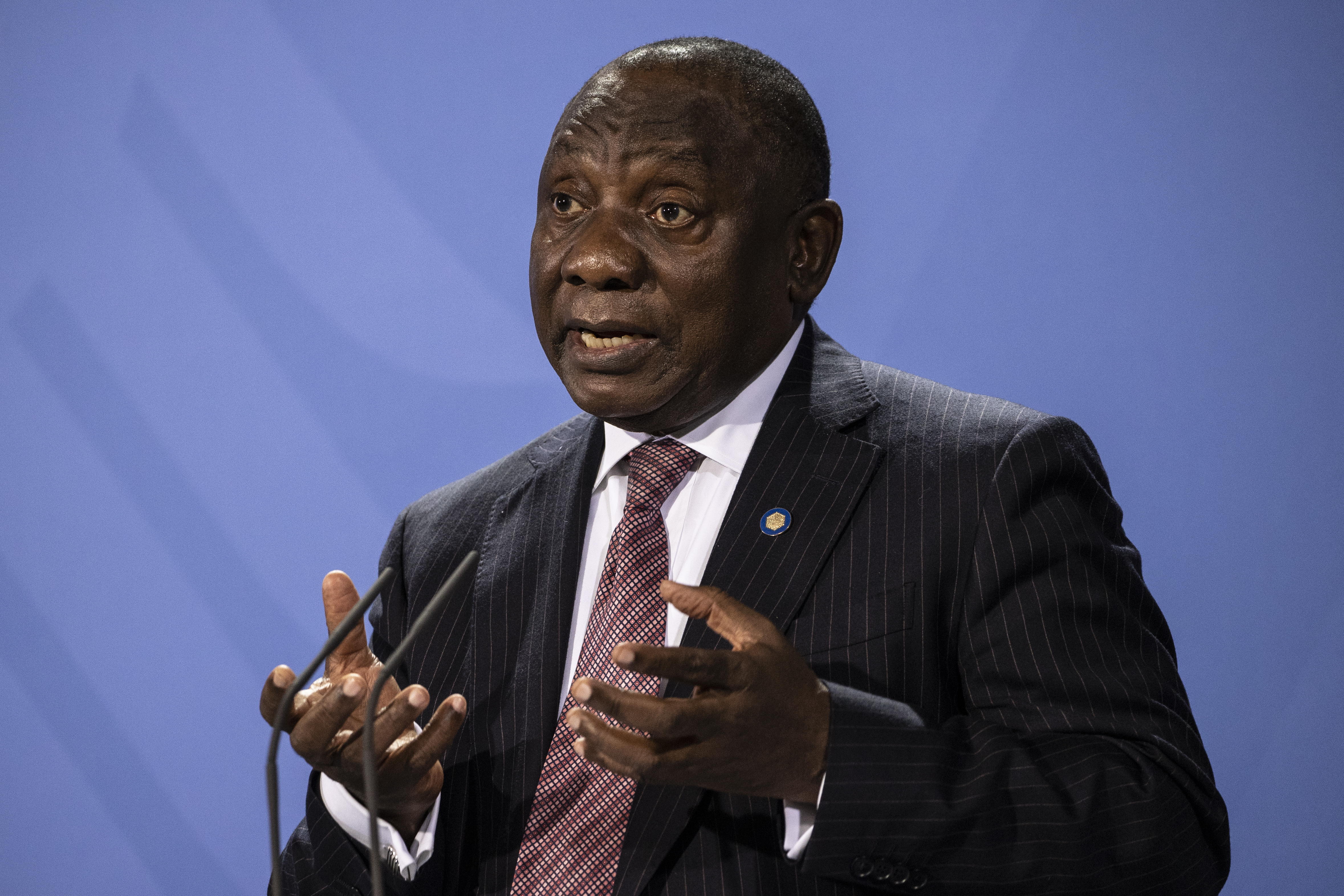 Cyril Ramaphosa, President of the South African Republic speaks at a press conference