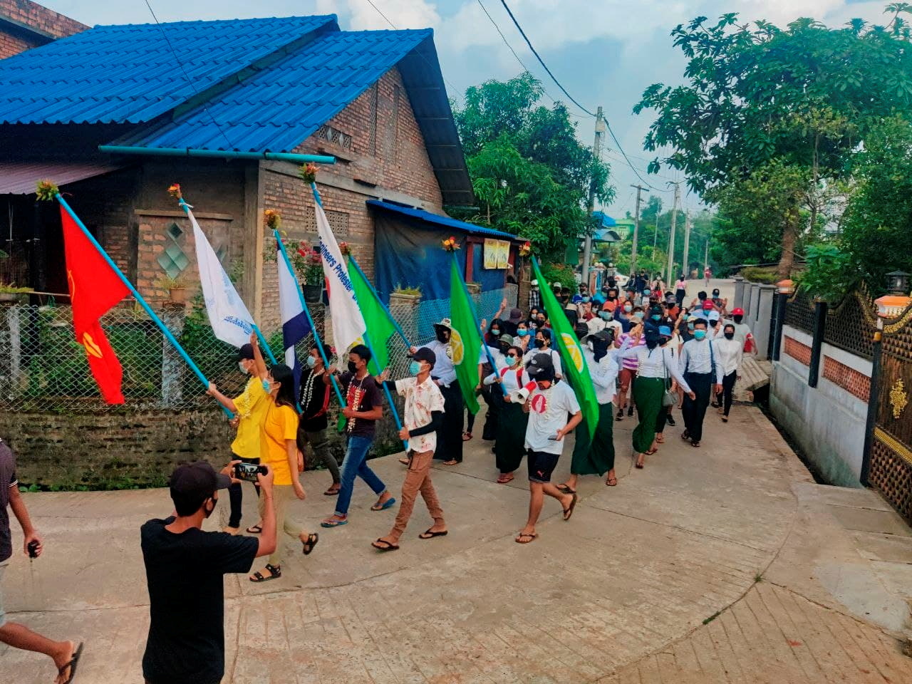 Engineers and students march during a protest against the military coup in Dawei earlier this year