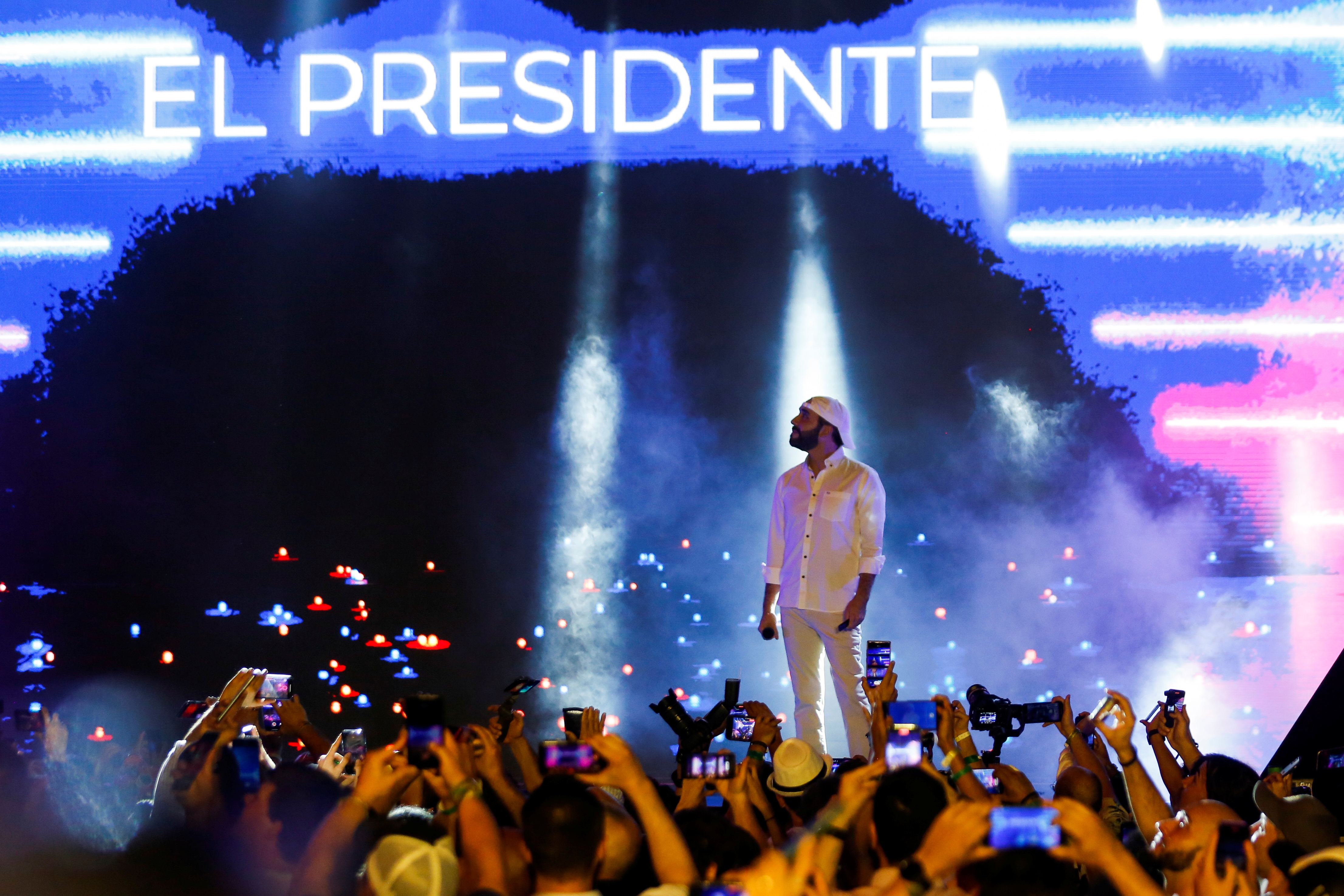 El Salvador’s president Nayib Bukele participates in the closing party of the “Bitcoin Week”