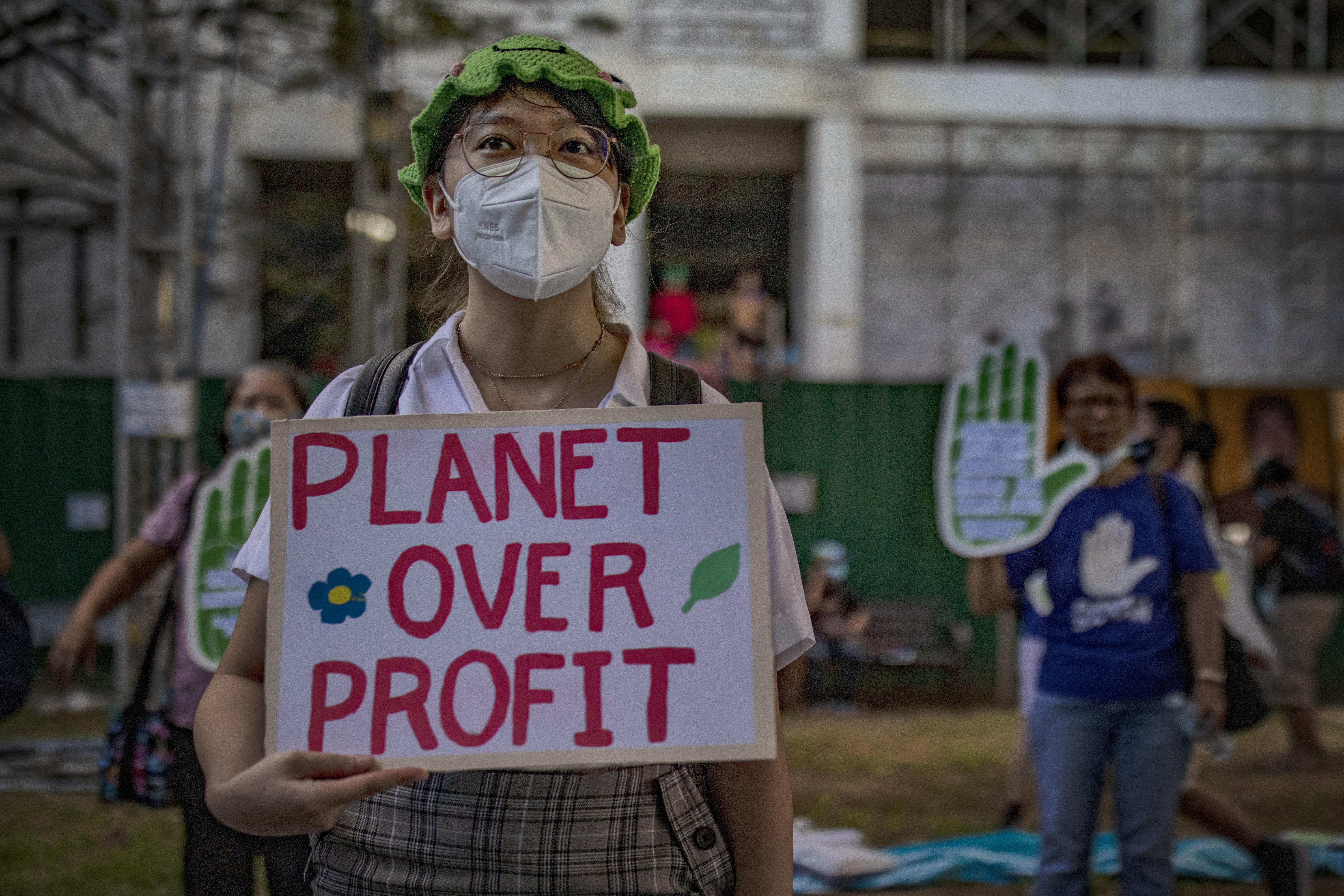 Climate activists take part in a Global Day of Action for Climate Justice protest on November 6, 2021 in Quezon City, Metro Manila, Philippines