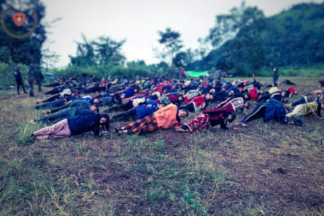 Women practise physical training after joining up with a PDF. The struggle is not only against military rule but to overturn traditional attitudes towards women [Supplied}