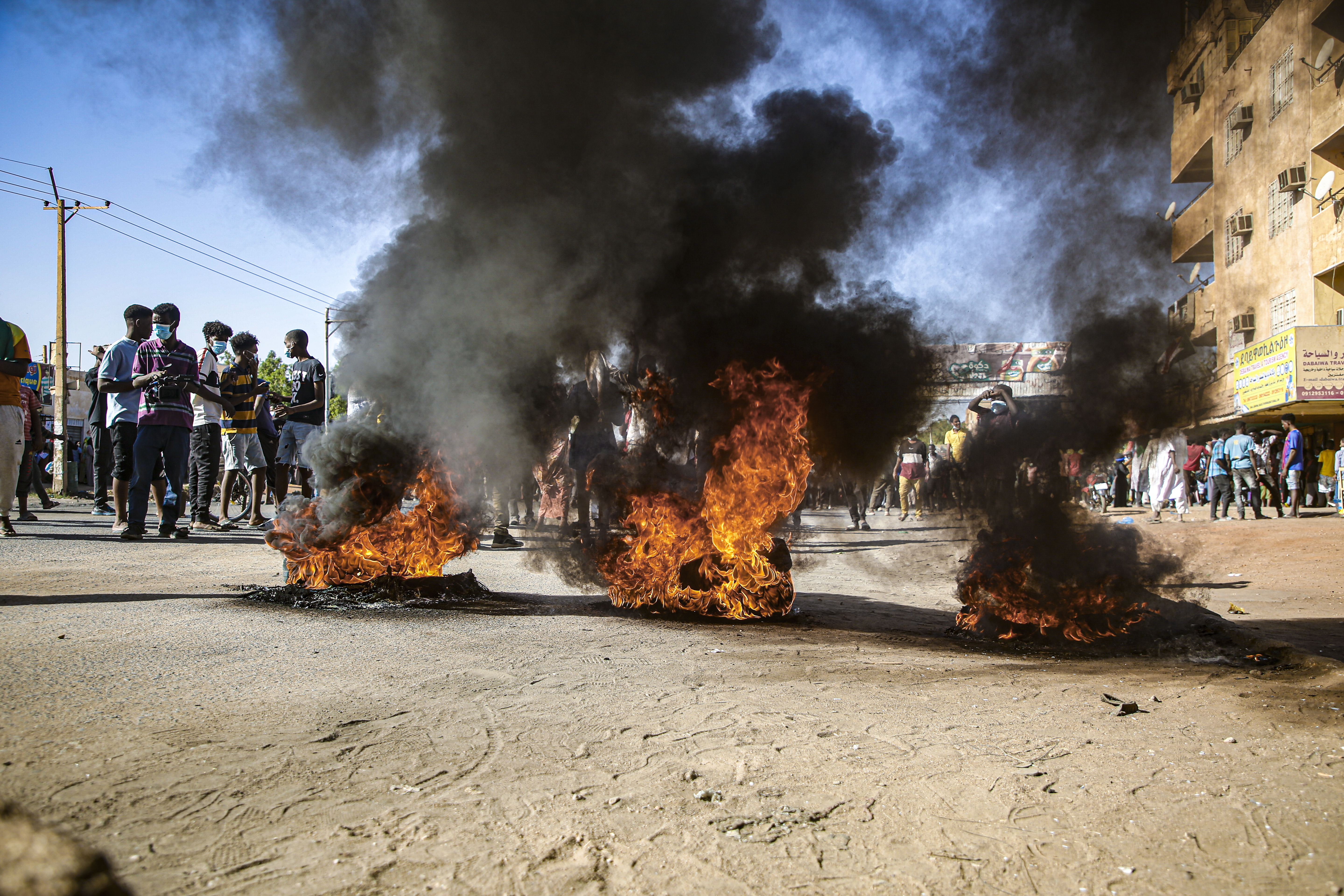 Sudanese anti-coup protesters take to the streets during a demonstration in Khartoum, Sudan on November 25 2021