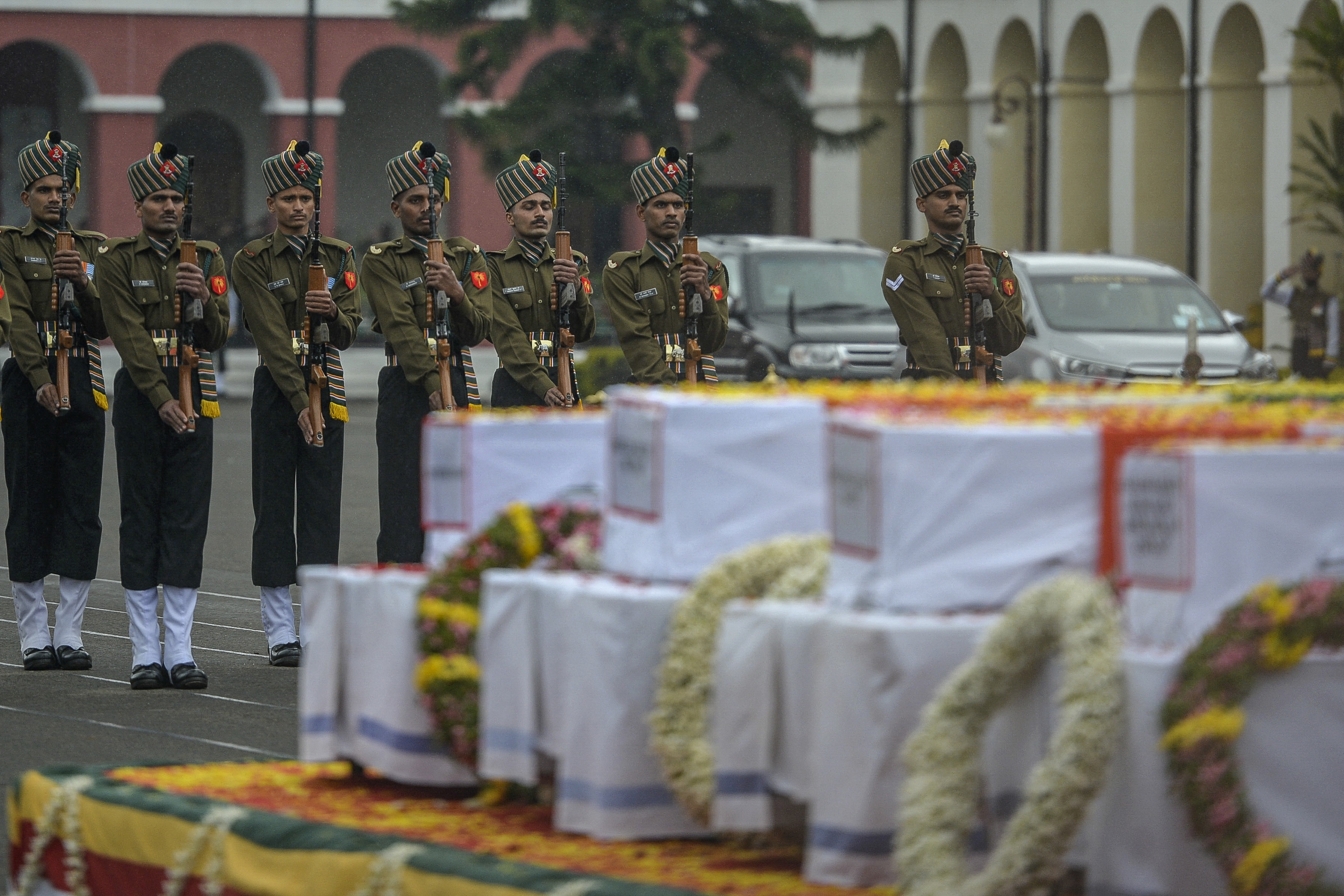 The coffins of Rawat and others who died in the helicopter crash at Madras regimental centre in Wellington, Tamil Nadu