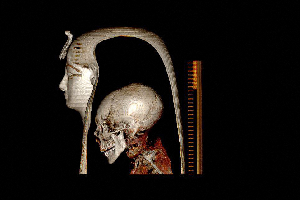 A 3D reconstruction of Amenhotep I’s head, done using CT
