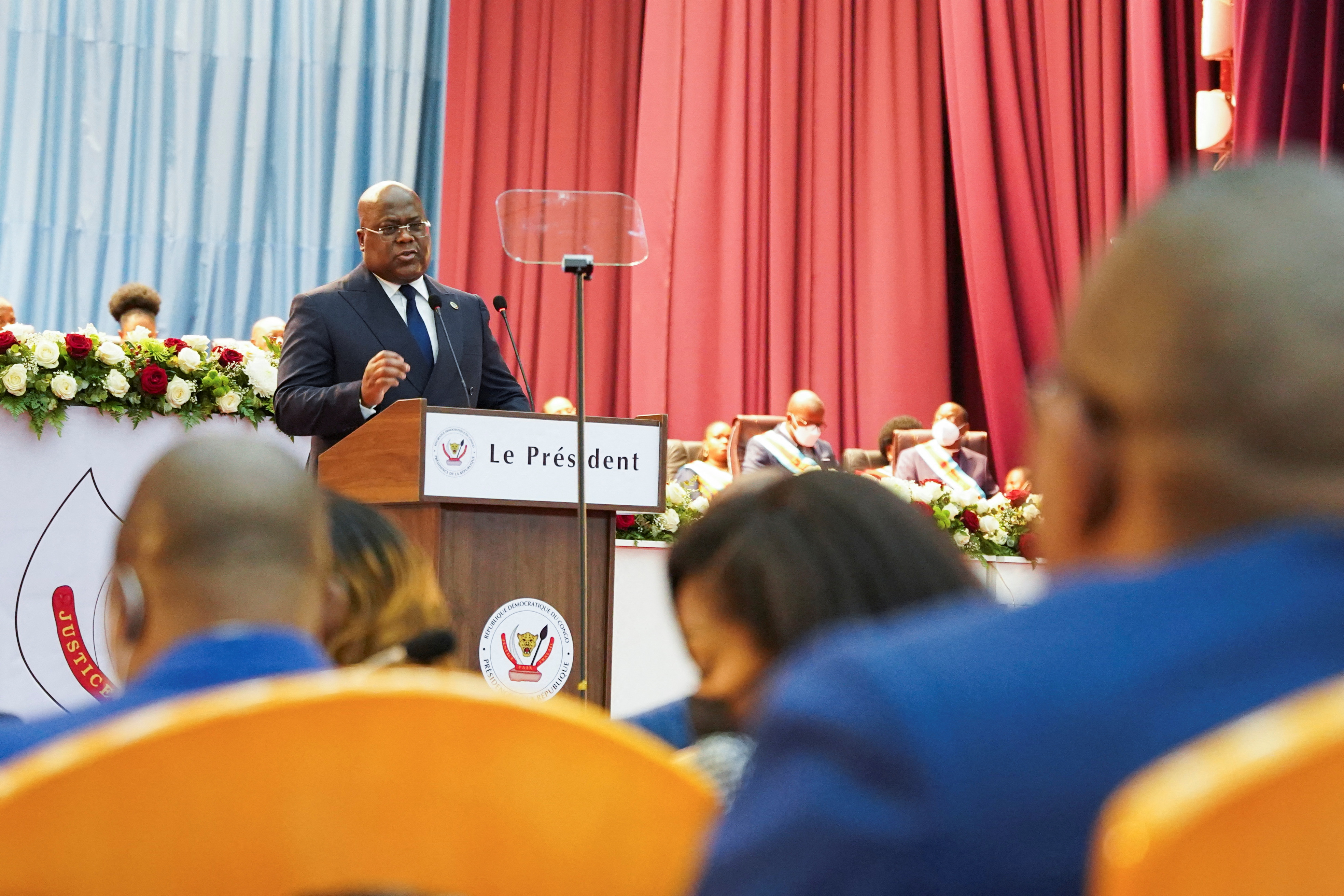 Democratic Republic of Congo President Felix Tshisekedi gives his annual State of the Nation address during a joint session of parliament in Kinshasa, Democratic Republic of Congo, December 13, 2021