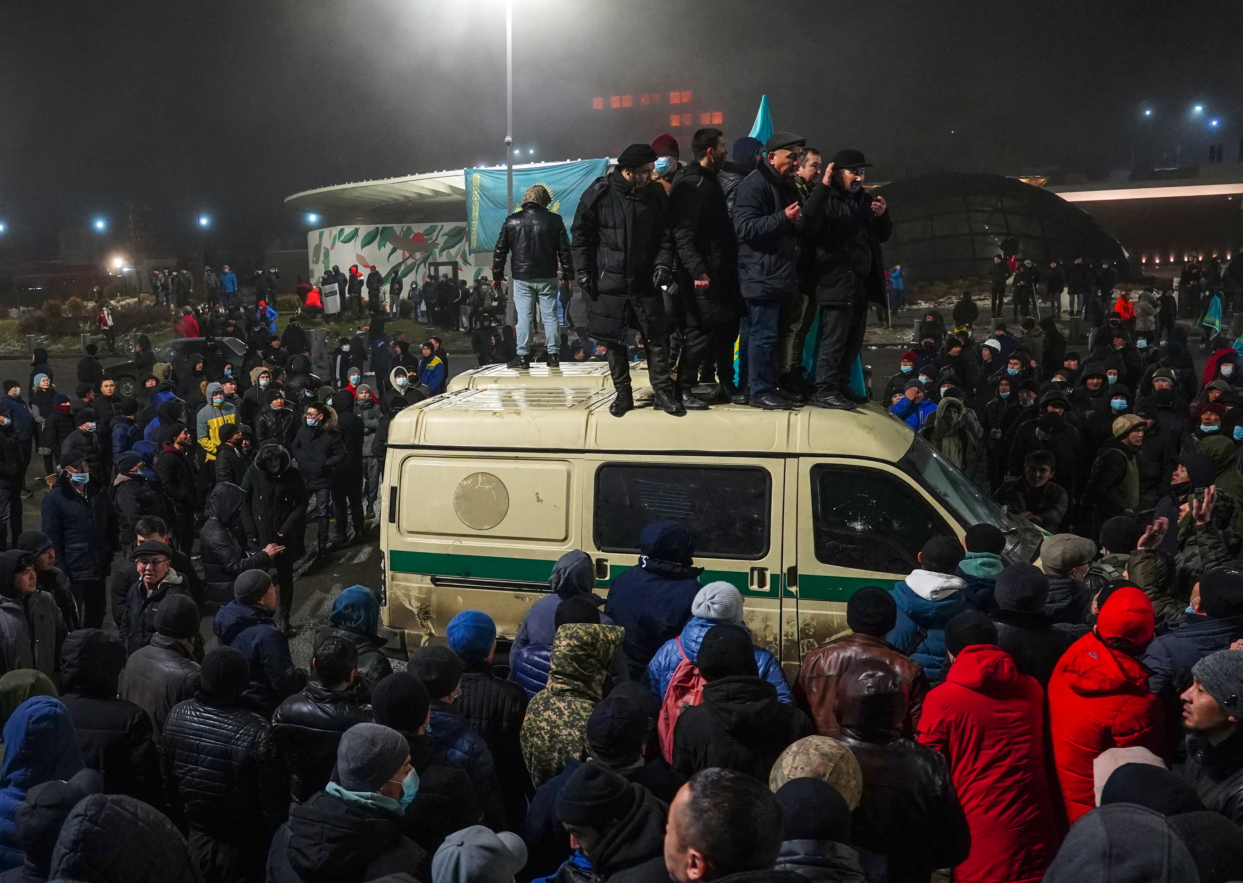 Protesters take part in a rally over an increase in energy prices in Almaty, Kazakhstan
