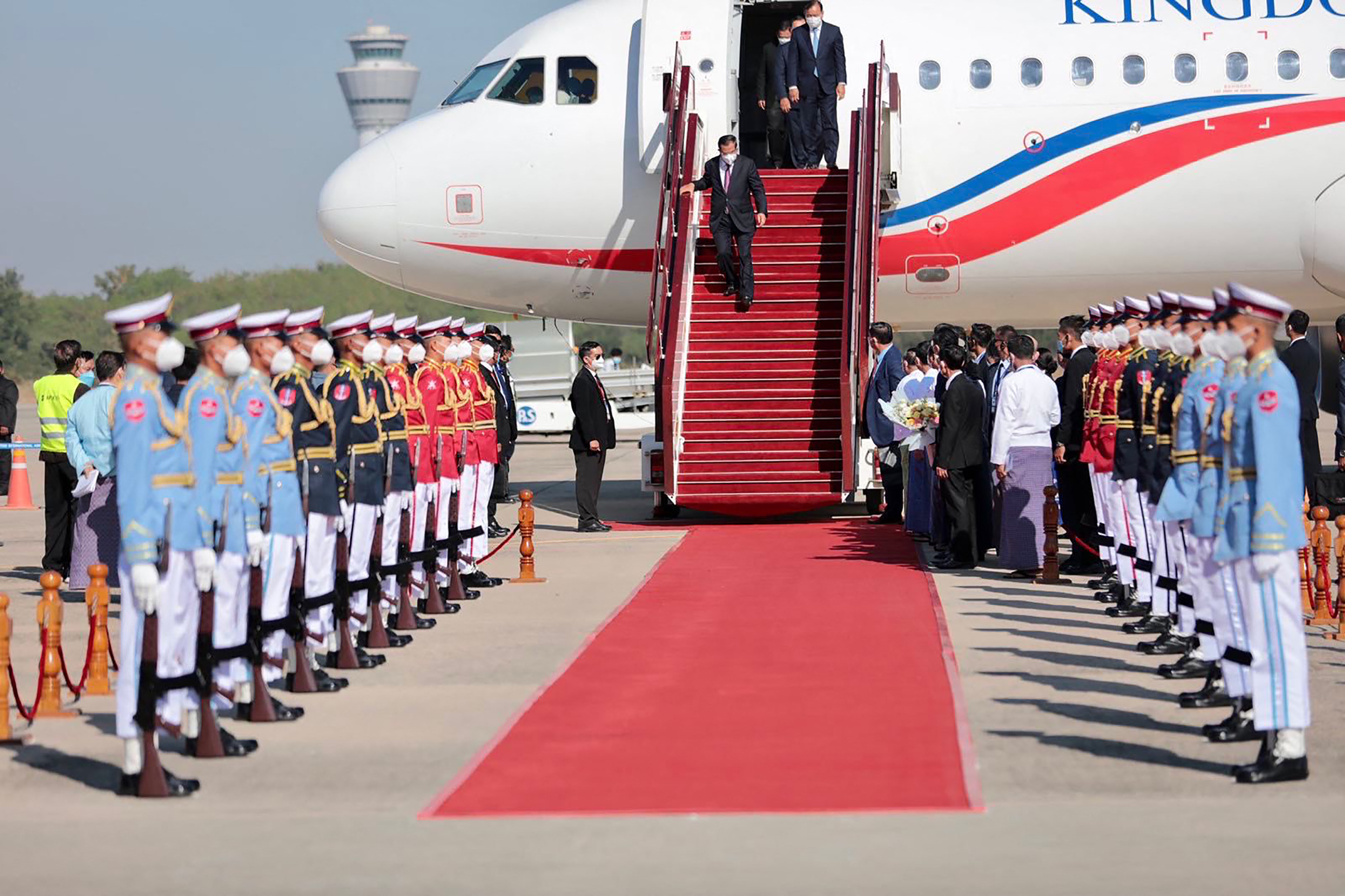 Cambodia’s Hun Sen got the red carpet treatment in January when he became the first foreign leader to visit Myanmar since the coup [Myanmar Military Information Team via AFP]