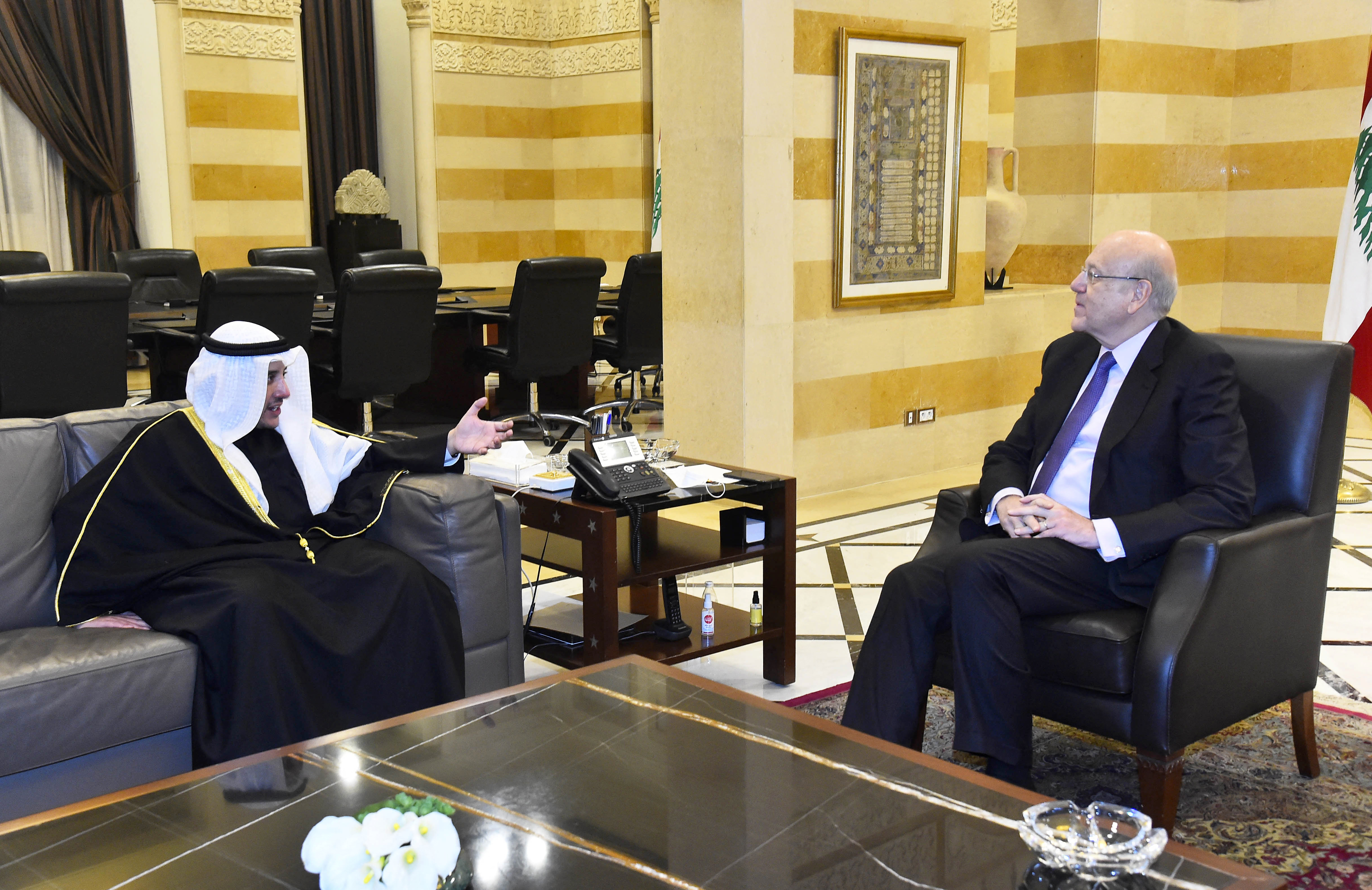 Lebanon's Prime Minister Najib Mikati meets with Kuwait's Foreign Minister Sheikh Ahmed Nasser al-Mohammed Al-Sabah in Beirut