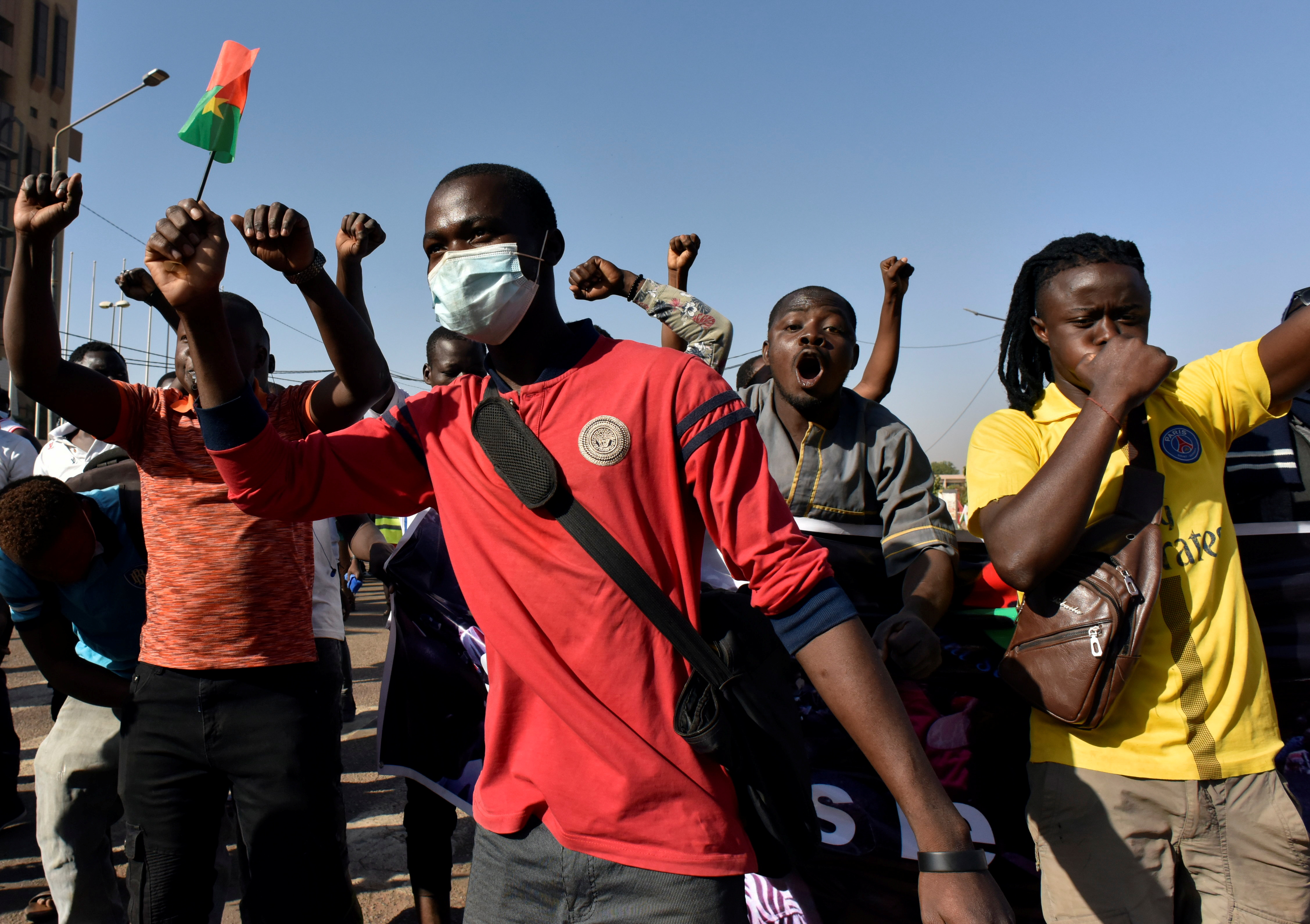 Civil organisations hold a protest calling for Burkina Faso's President Roch Kabore to resign and for departure of French forces that patrol the country, in Ouagadougou, Burkina Faso, November 27, 2021.