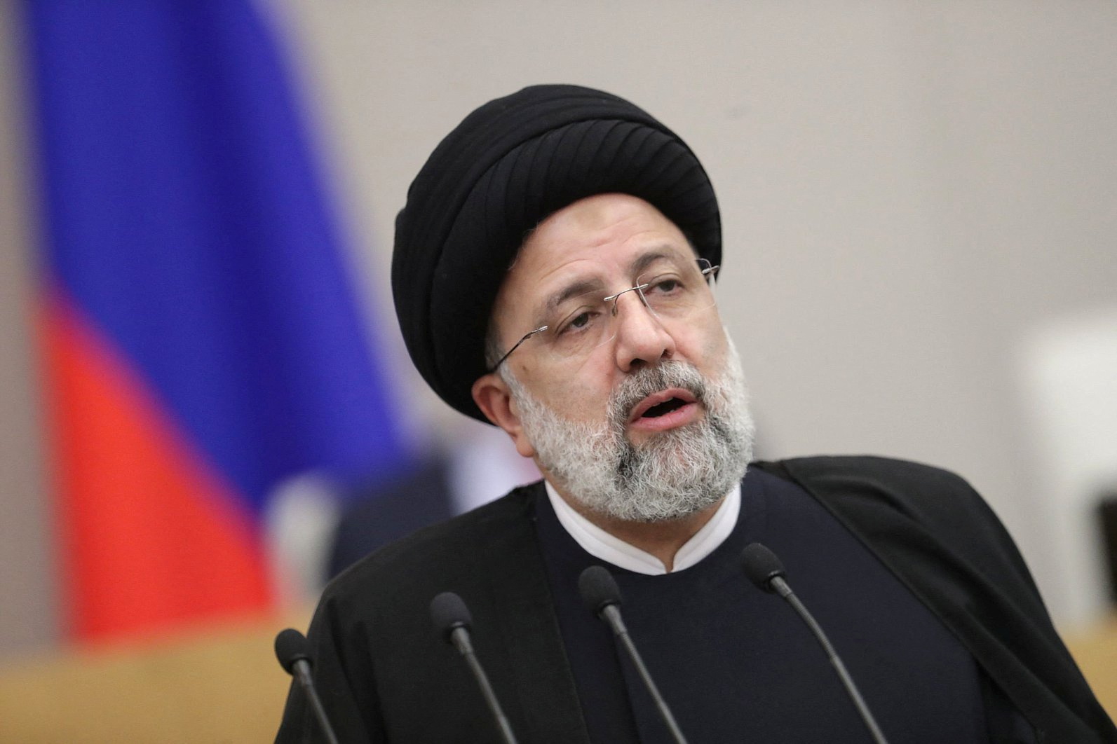 Iranian President Ebrahim Raisi delivers a speech during a session of the State Duma, the lower house of Russia's parliament, in Moscow, Russia, January 20, 2022