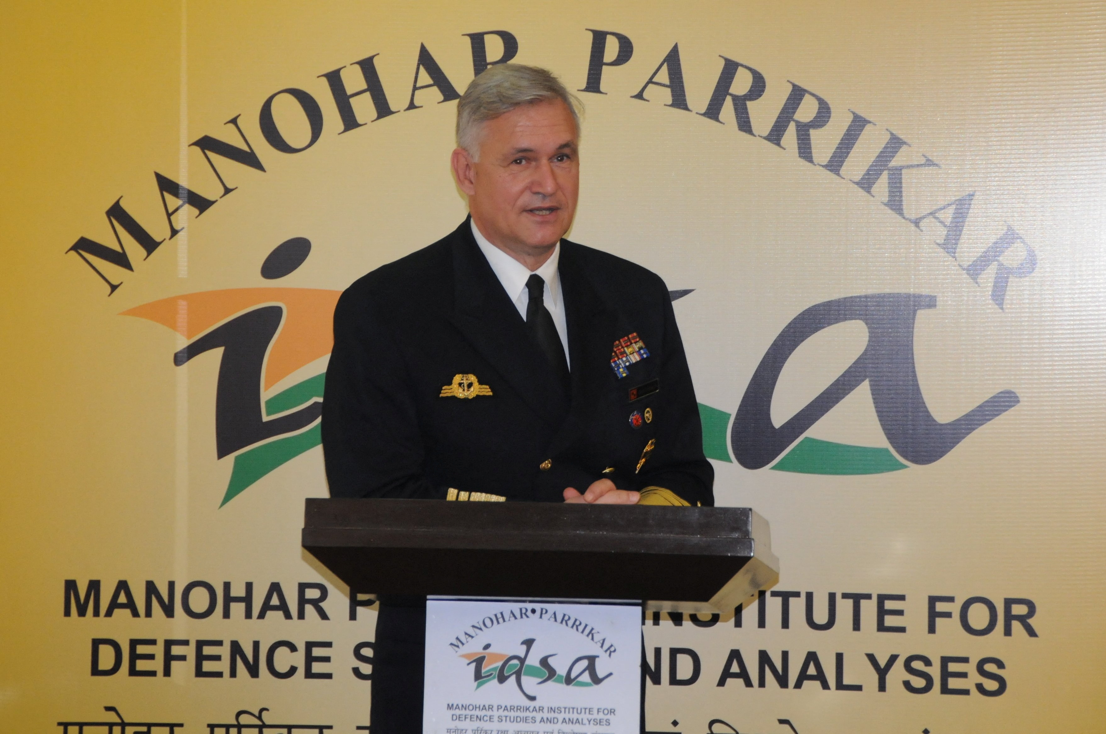 German Navy Vice Admiral Kay-Achim Schoenbach at the podium