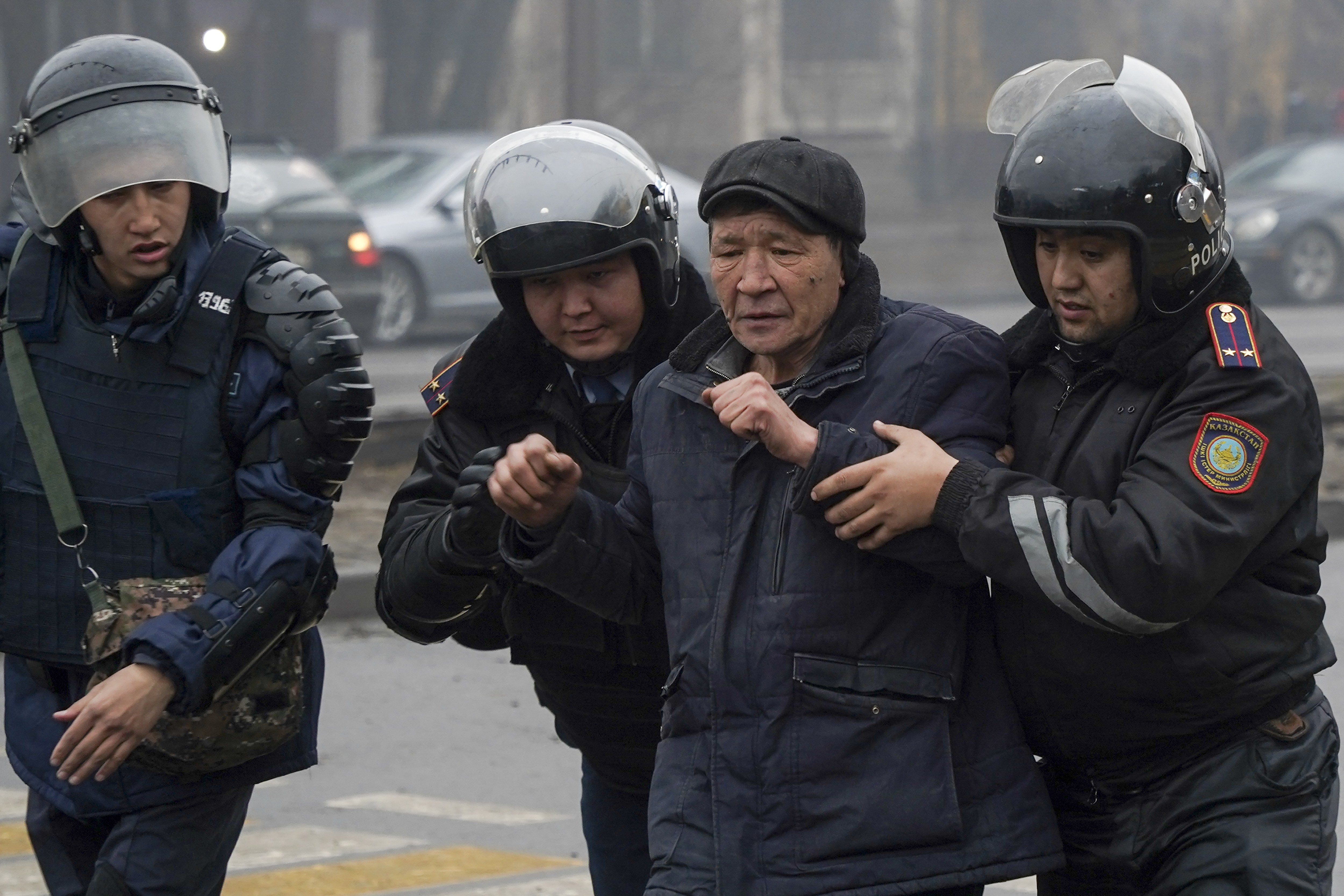 Demonstrators take part in a protest triggered by fuel price increase in Almaty, Kazakhstan