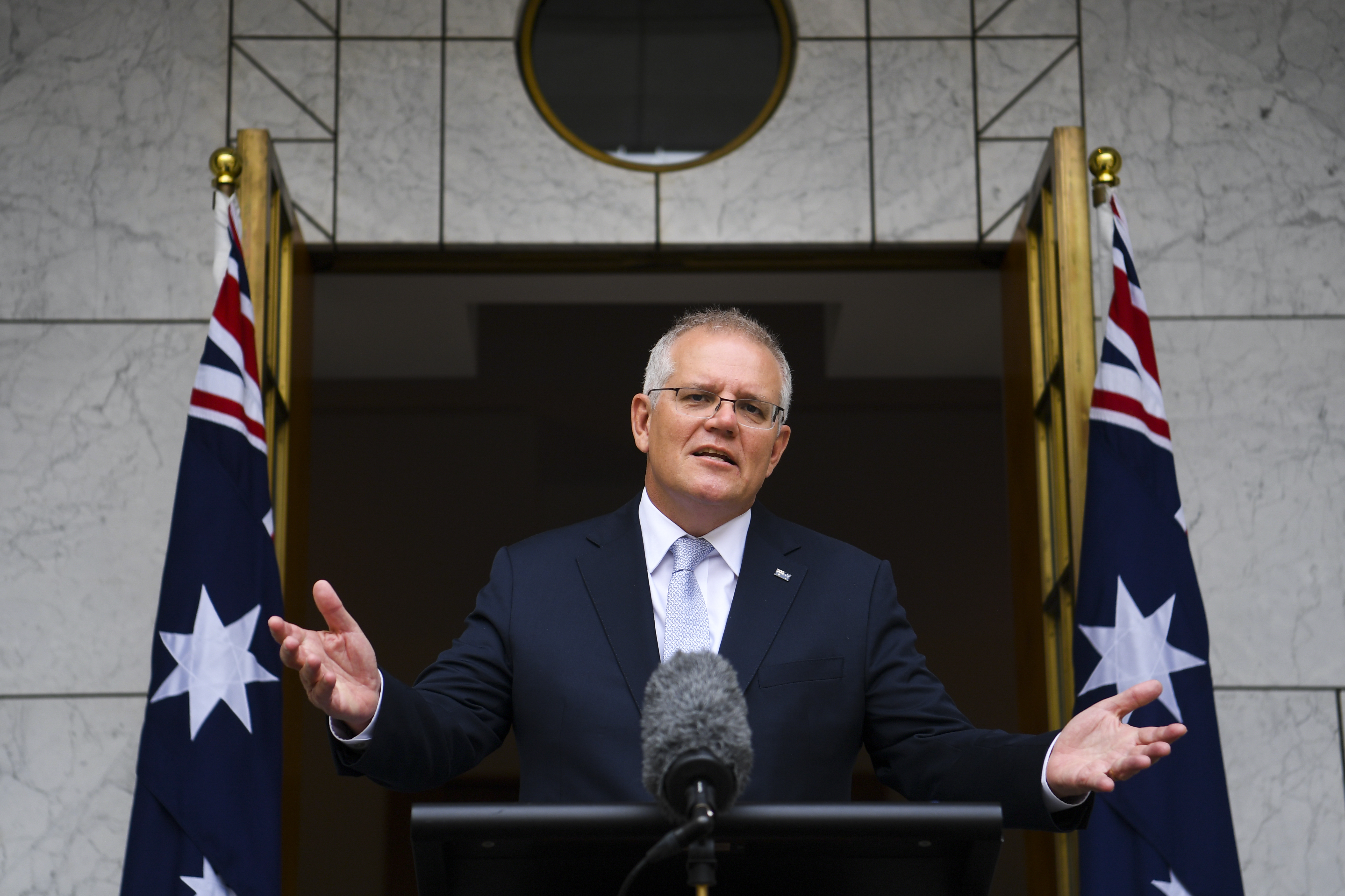 Australian Prime Minister Scott Morrison speaks during a press conference at Parliament House in Canberra after Novak Djokovic was denied entry to the country