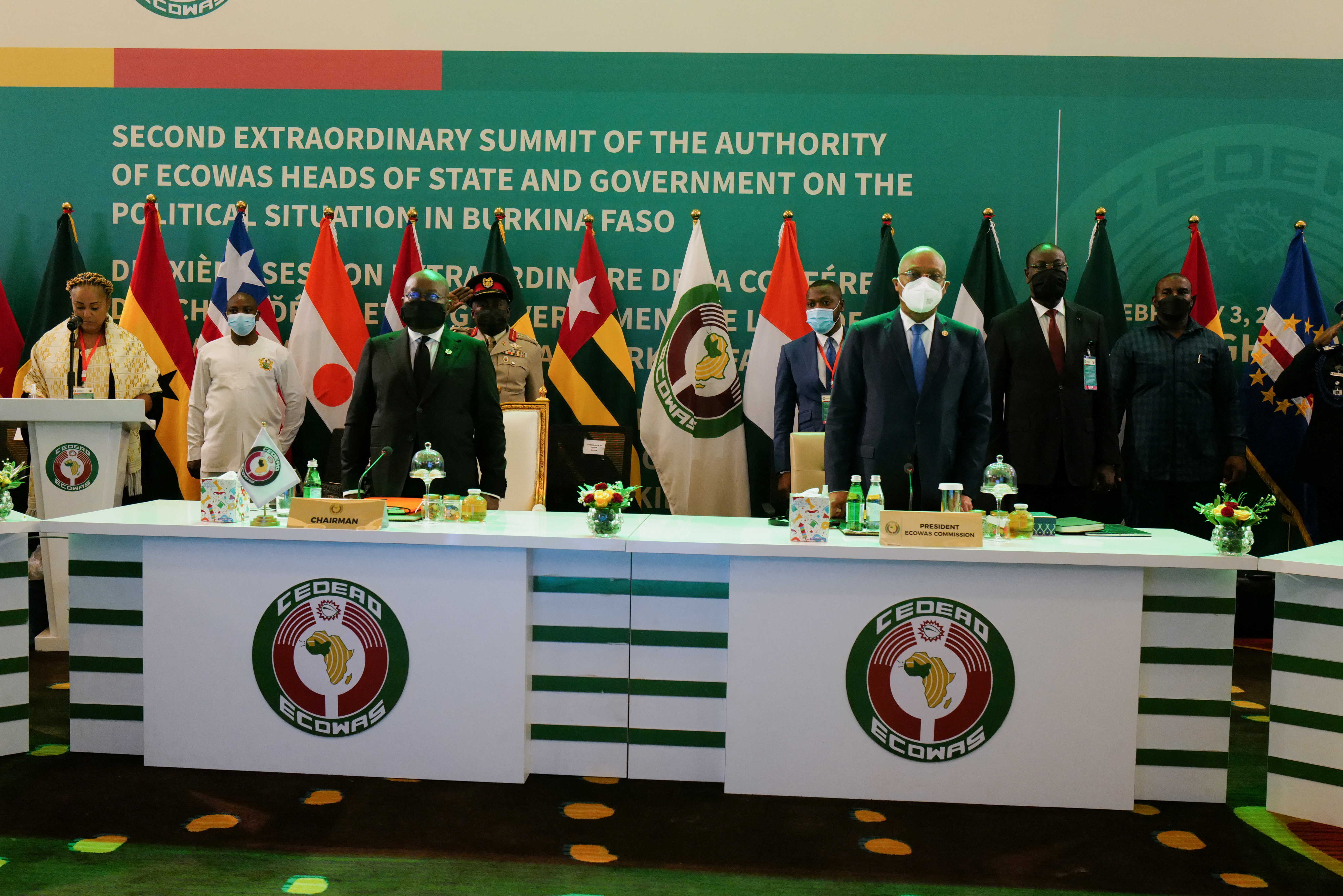 ECOWAS Chairman and Ghana's President, Nana Akufo-Addo and ECOWAS Commission President Jean-Claude Brou attend the opening of the second emergency summit