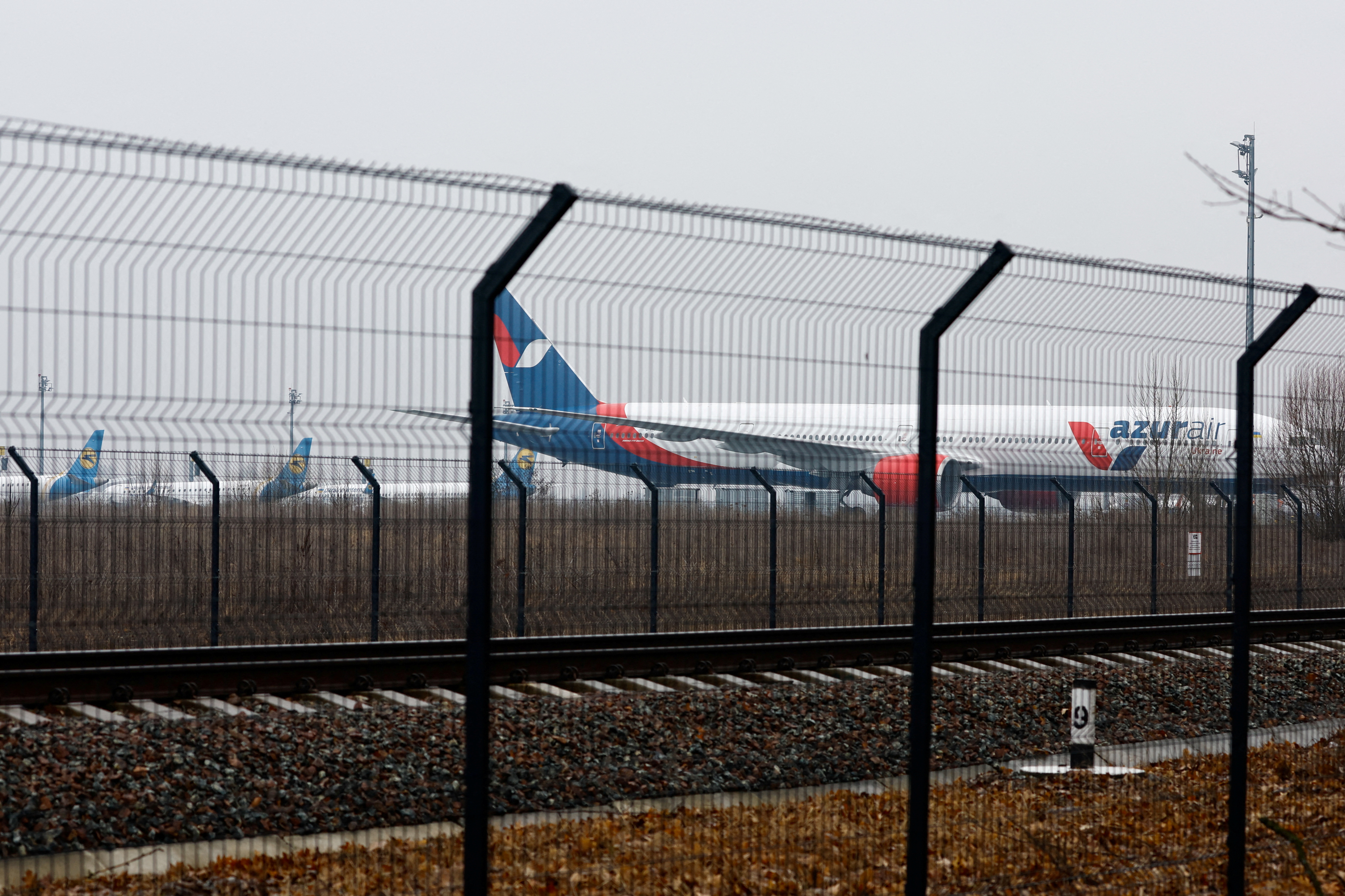 Planes are stranded at Ukraine’s largest airport, Boryspil, outside Kyiv as Russian forces continue to move into Ukraine
