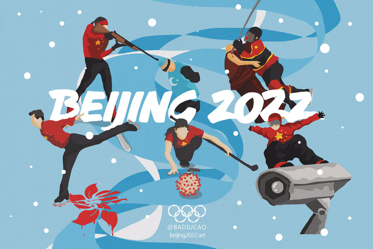 In the run-up to Beijing 2022, Badiucao released a new series of artworks and videos that recreate images of winter sporting events and, on closer inspection, reveal abuses by China [Badiucao]
