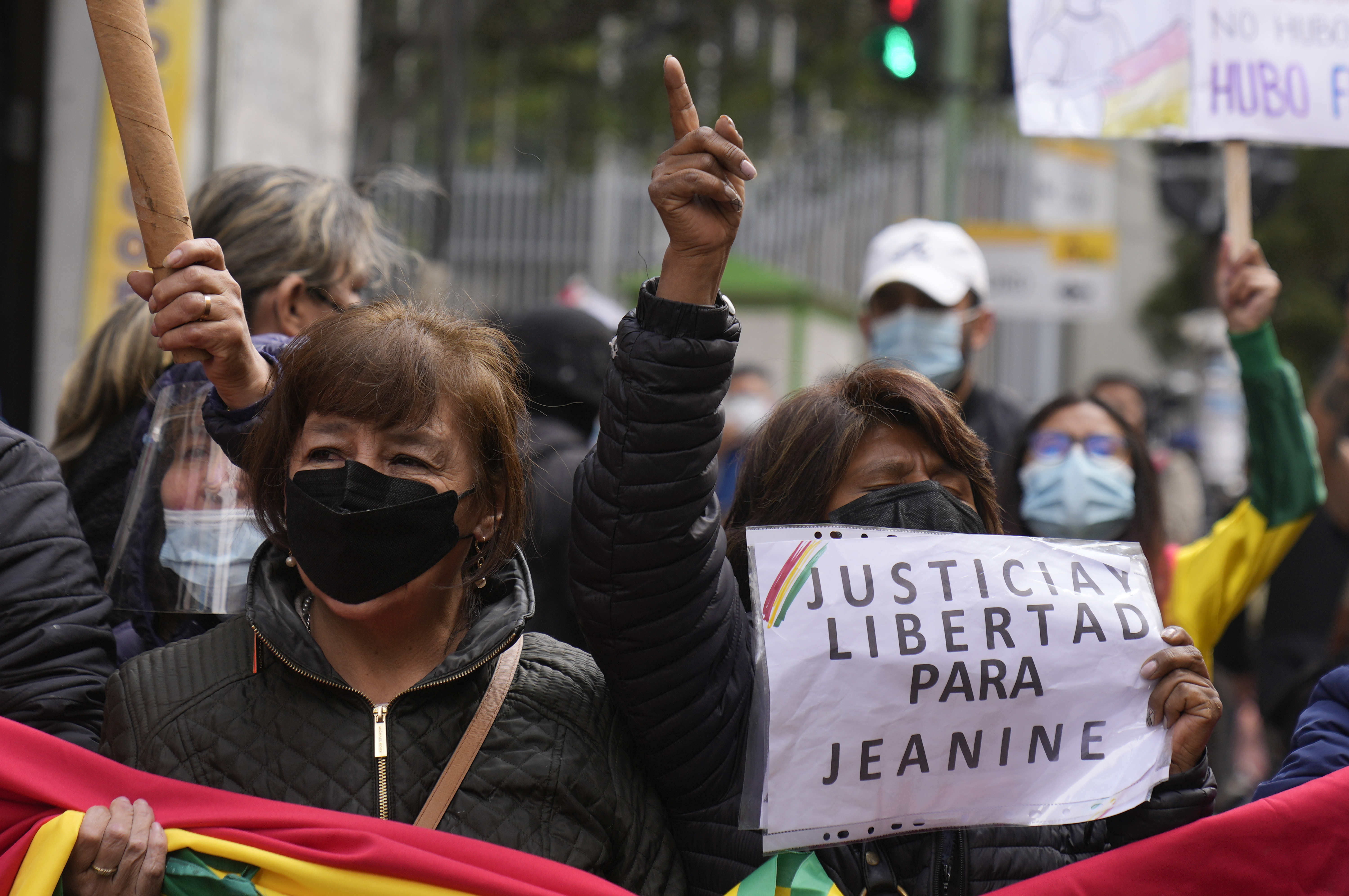 Duelling protests gathered outside the court in La Paz, Bolivia