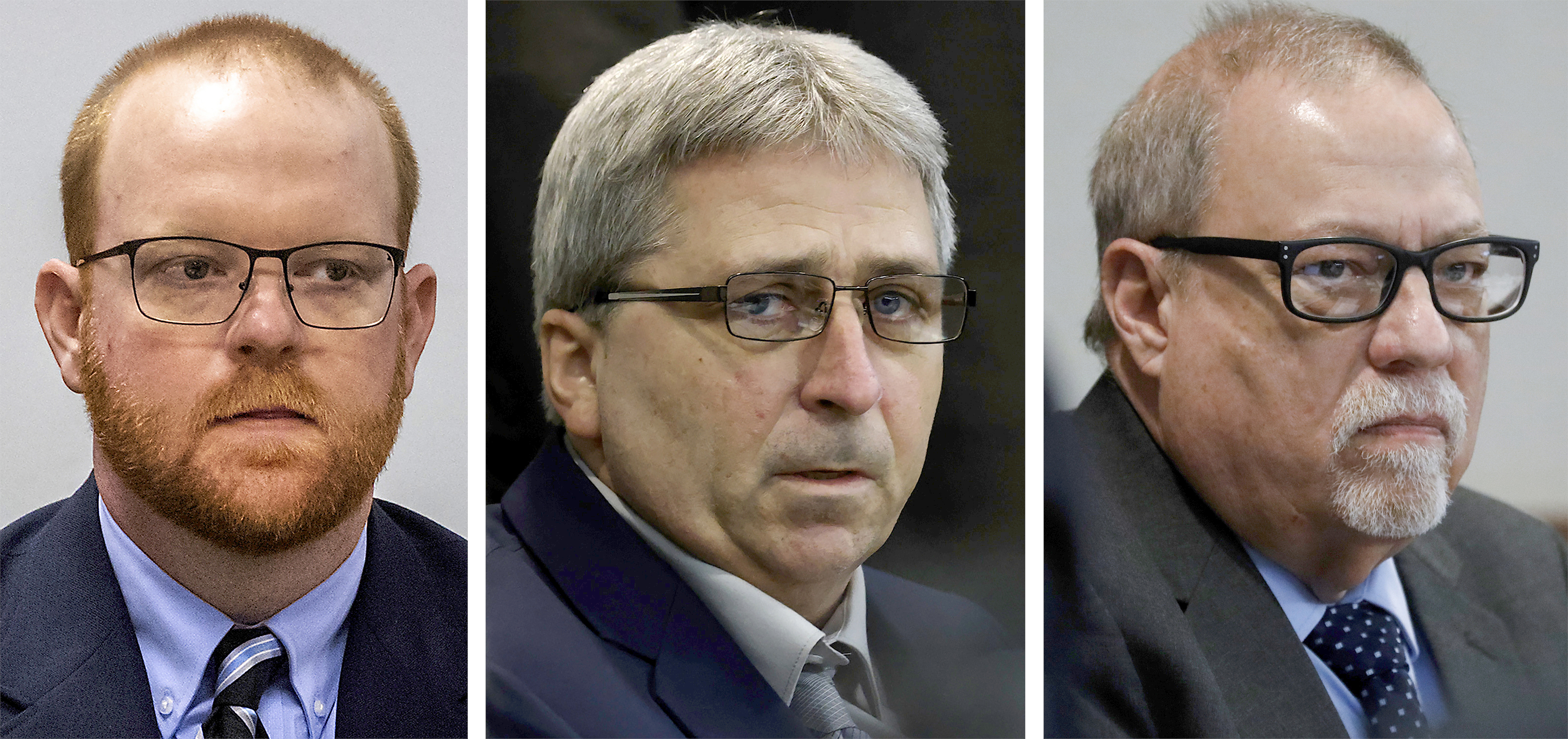  photo combo shows, from left, Travis McMichael, William "Roddie" Bryan, and Gregory McMichael 